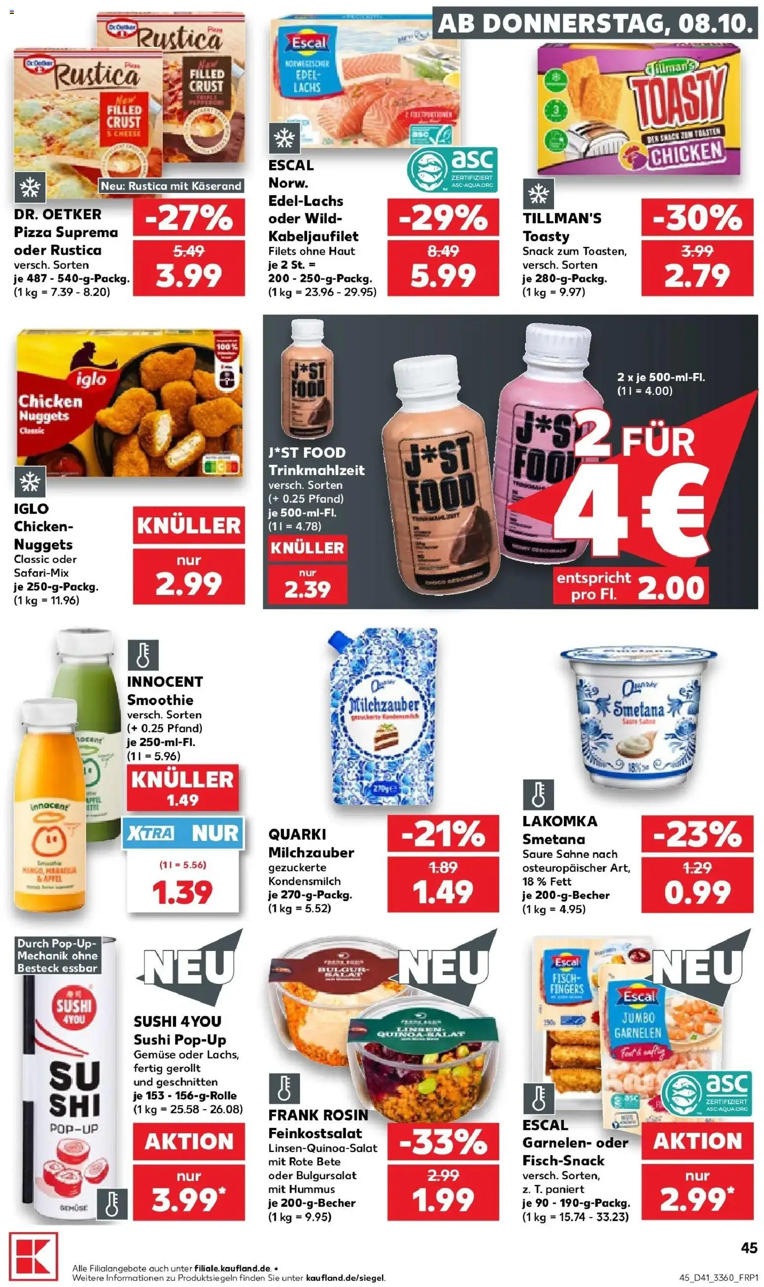 Vorschau von dem Prospekt des Geschäftes Kaufland, gültig ab dem 08.10.2026 - Pizza, Äpfel, Fisch, Gemüse, Lachs, Hummus, Sahne, Iglo
