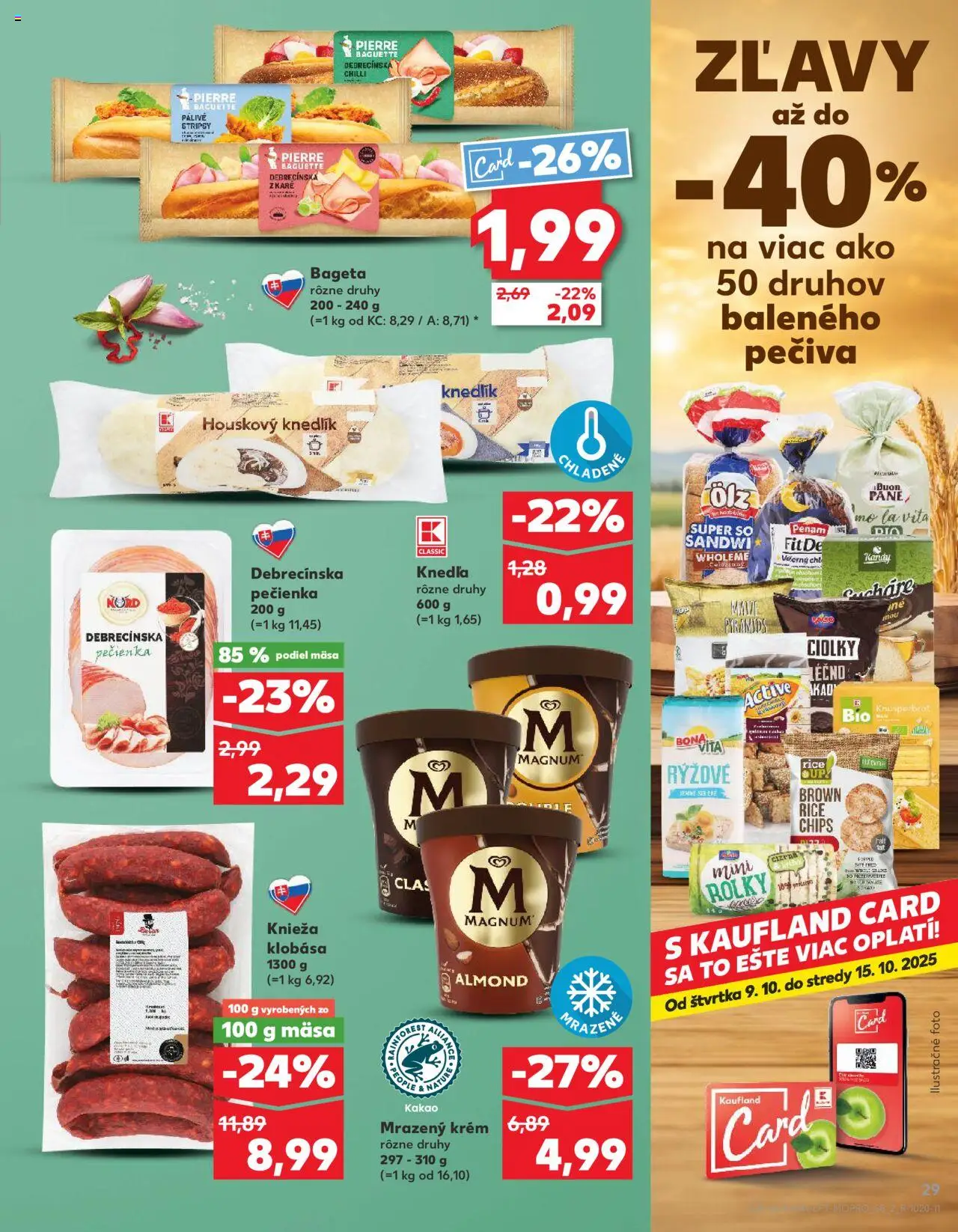 Náhľad Kaufland letáku platného od 09.10.2025 - Kakao, Klobása, Chilli, Magnum, Stripsy, Krém