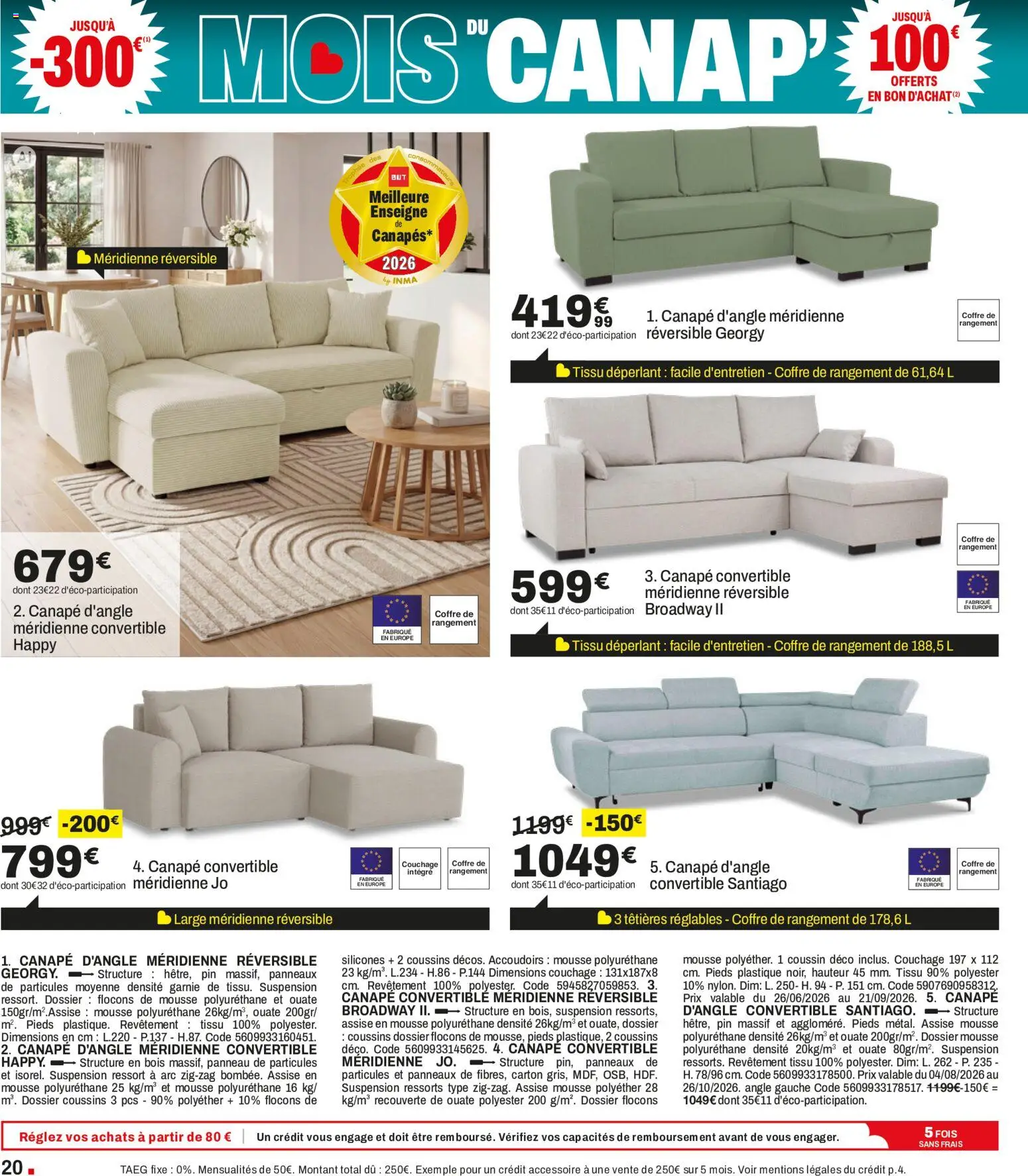 Prévisualisation de But catalogue du magasin But formulaire valide 28/08/2026 - Canapé convertible, Canapé, Suspension, Mousse, Flocons, Coffre de rangement, Canapé d’angle