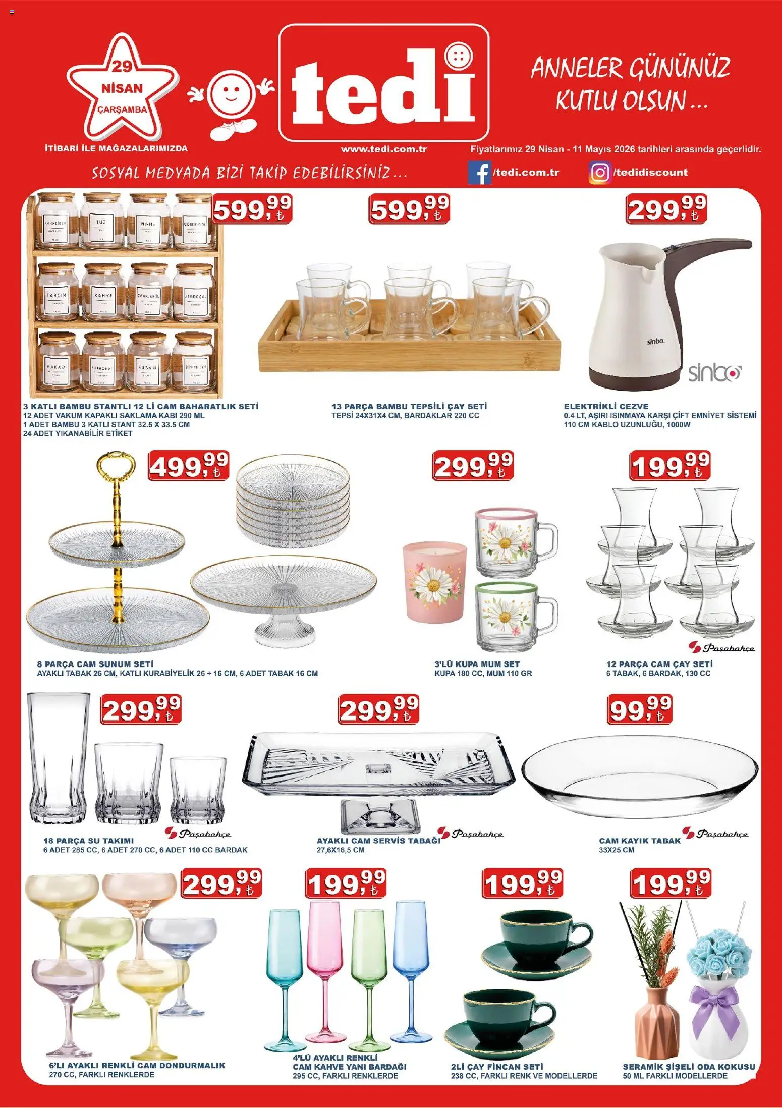 Tedi Tedi Katalog 29.04.2026 - Broşürünün önizlemesi - Su, Kahve, Çay, Oda kokusu, Elektrikli cezve, Bardak, Tepsi, Kablo