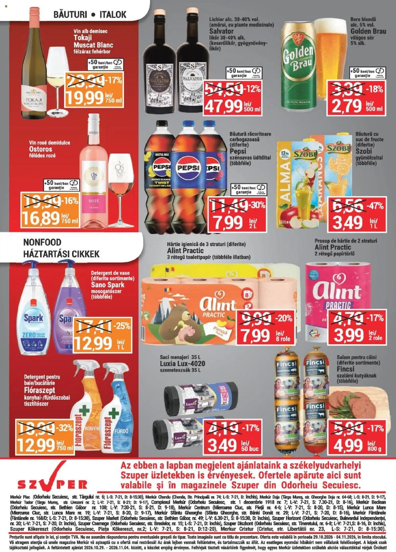 Previzualizarea de cataloage: Merkur Merkur Catalog valabil de la 29.10.2026 - Bere, Pepsi, Fructe, Vin rose, Detergent, Vase, Golden Brau, Saci menajeri