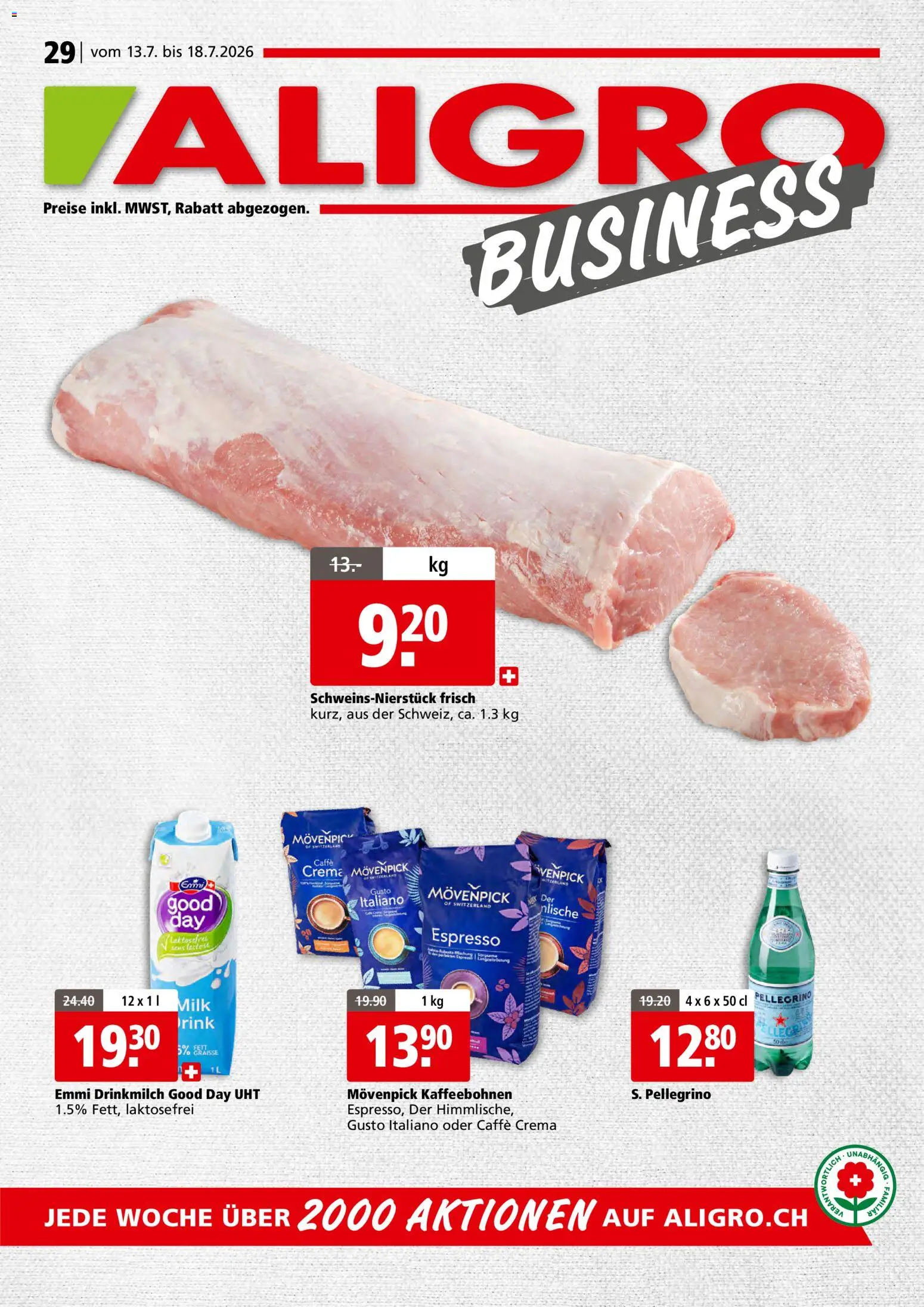 Vorschau des Merkblatts Aligro aktionen Business Schlieren, Gossau SG, Frauenfeld, Rapperswil-Jona, Sargans, Bern vom Shop Aligro gültig von 13.07.2026 bis 18.07.2026