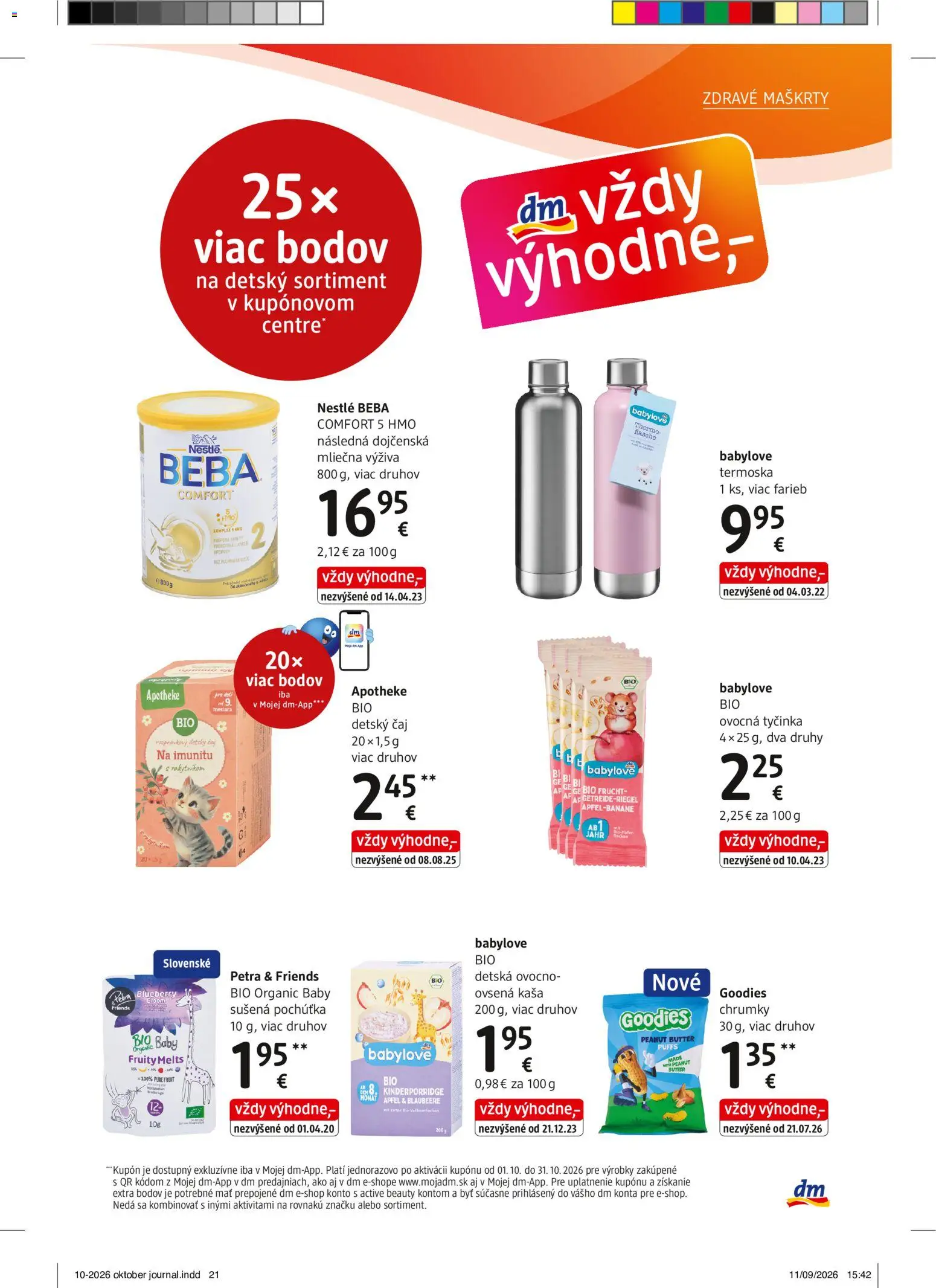 Náhľad dm drogerie letáku platného od 01.10.2026 - Čaj, Beba, Ovsená kaša, Kaša