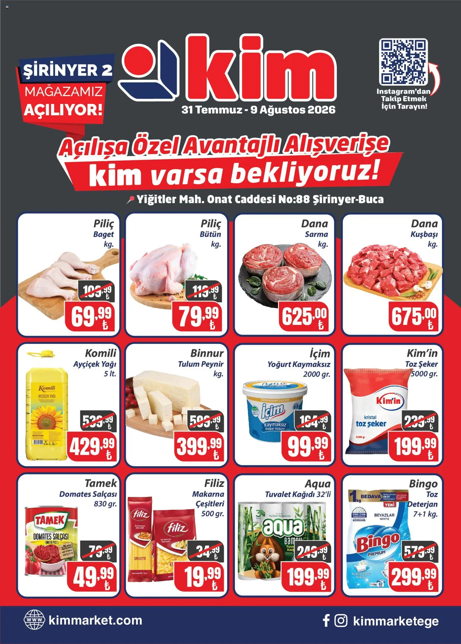 Kim Market Kim Market - Katalog Şirinyer, Buca 31.07.2026 - Broşürünün önizlemesi - Şeker, Tuvalet, Domates, Tulum, Tuvalet kağıdı, Deterjan, Piliç, Toz şeker