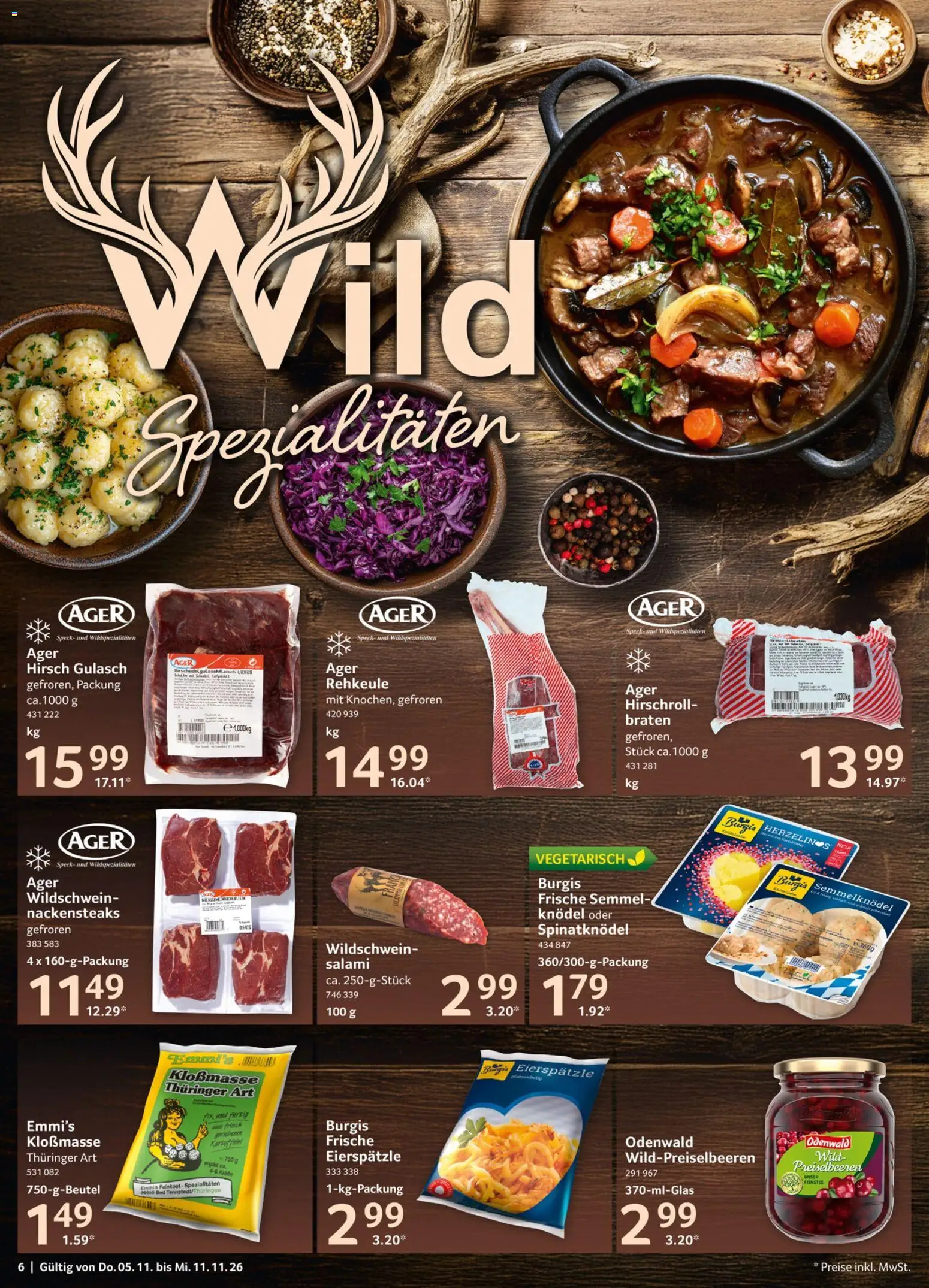 Vorschau von dem Prospekt des Geschäftes Selgros, gültig ab dem 05.11.2026 - Bad, Gulasch, Preiselbeeren, Salami, Spezialitäten, Nackensteaks