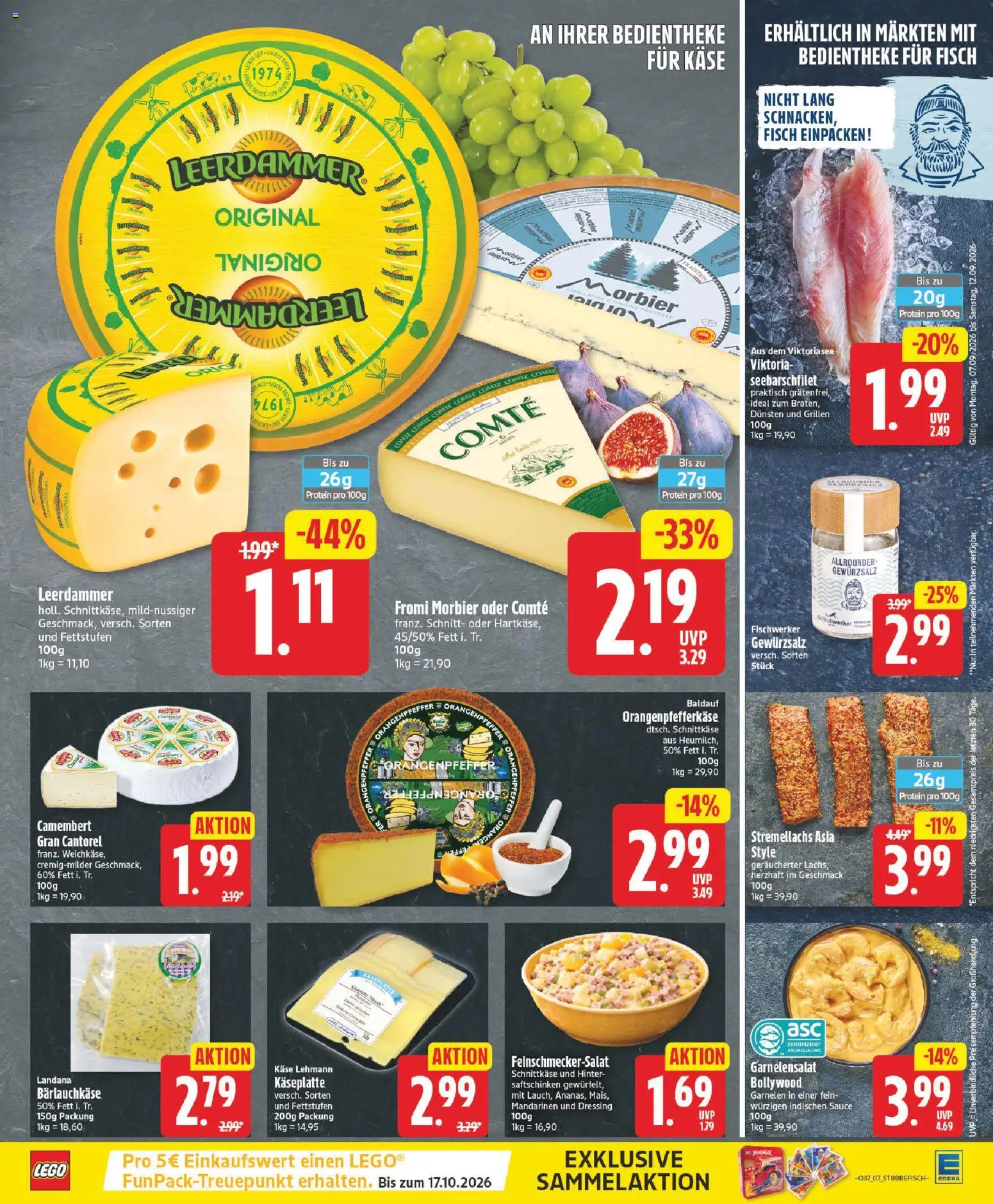 Vorschau von dem Prospekt des Geschäftes Edeka, gültig ab dem 07.09.2026 - Käse, Fisch, Garnelen, Camembert, Dressing, Mandarinen, Leerdammer, Gewürzsalz