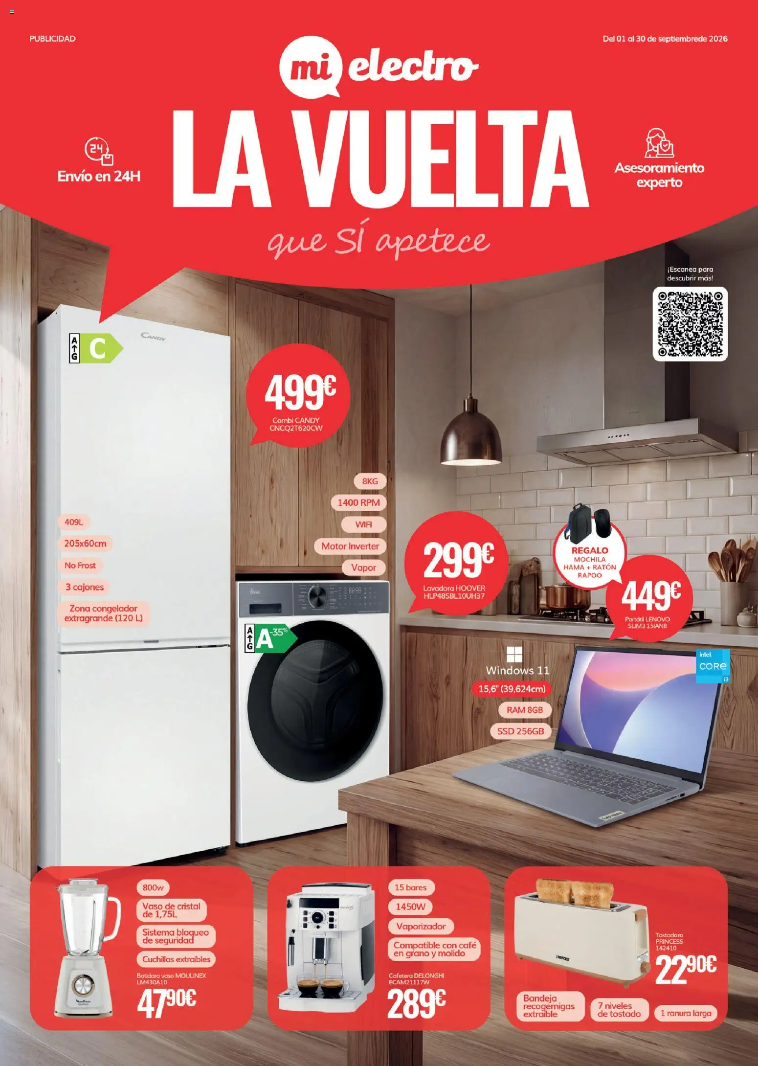 Vista previa del folleto de la tienda Mi Electro válido desde el 01/09/2026 - Café, Mochila, Portátil, Tostadora, Congelador, Portátil Lenovo, Bandeja, Combi
