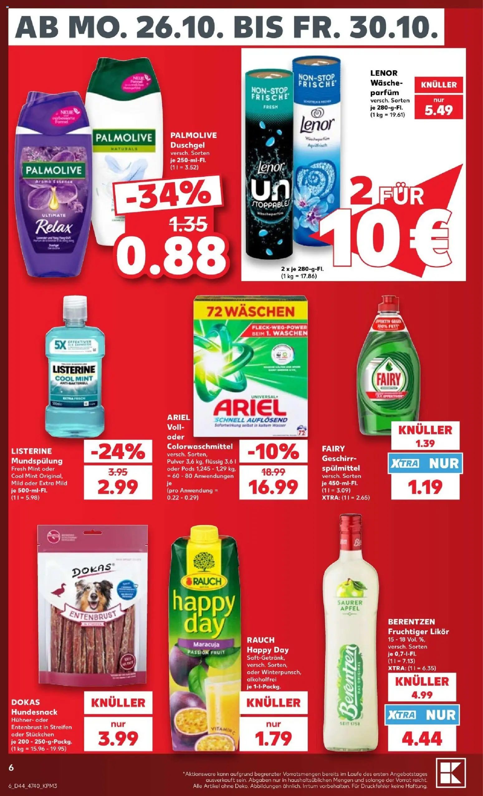 Vorschau von dem Prospekt des Geschäftes Kaufland, gültig ab dem 25.10.2026 - Parfüm, Wasser, Ariel, Berentzen, Lenor, Likör, Duschgel, Listerine