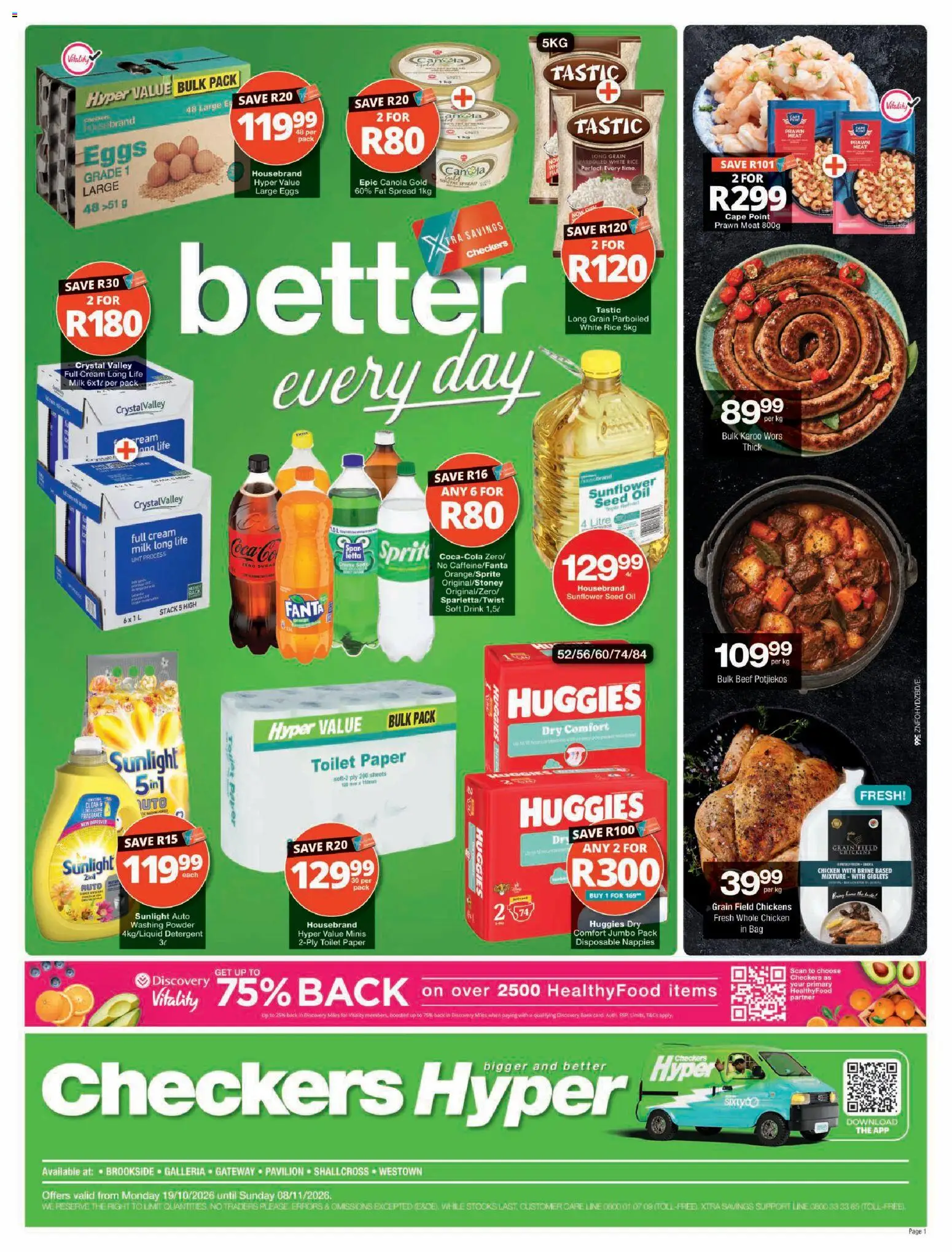 Preview of Checkers flyer valid from 19/10/2026 - Chicken, Toilet, Toilet paper, Milk, Paper, Beef, Nappies, Detergent