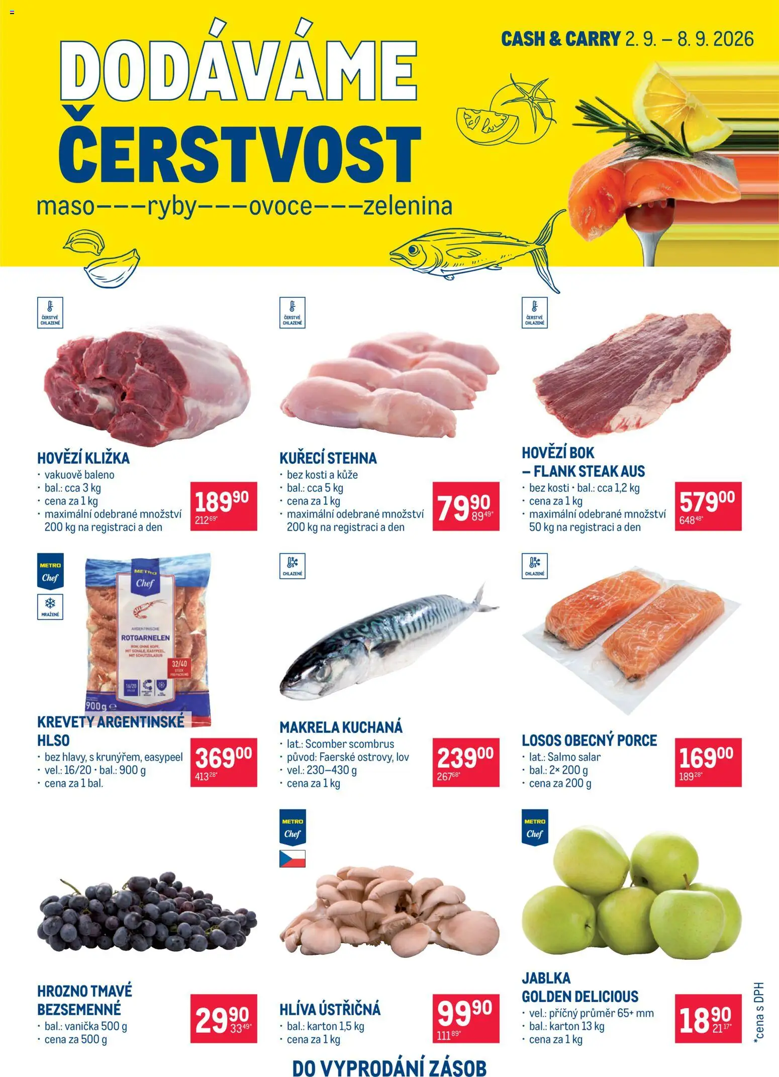 Náhled nabídky: Makro Makro leták - Ultra fresh nabídka platný od 02.09.2026 - Ovoce, Maso, Losos, Hlíva ústřičná, Flank steak, Hovězí kližka, Ovoce zelenina, Kližka