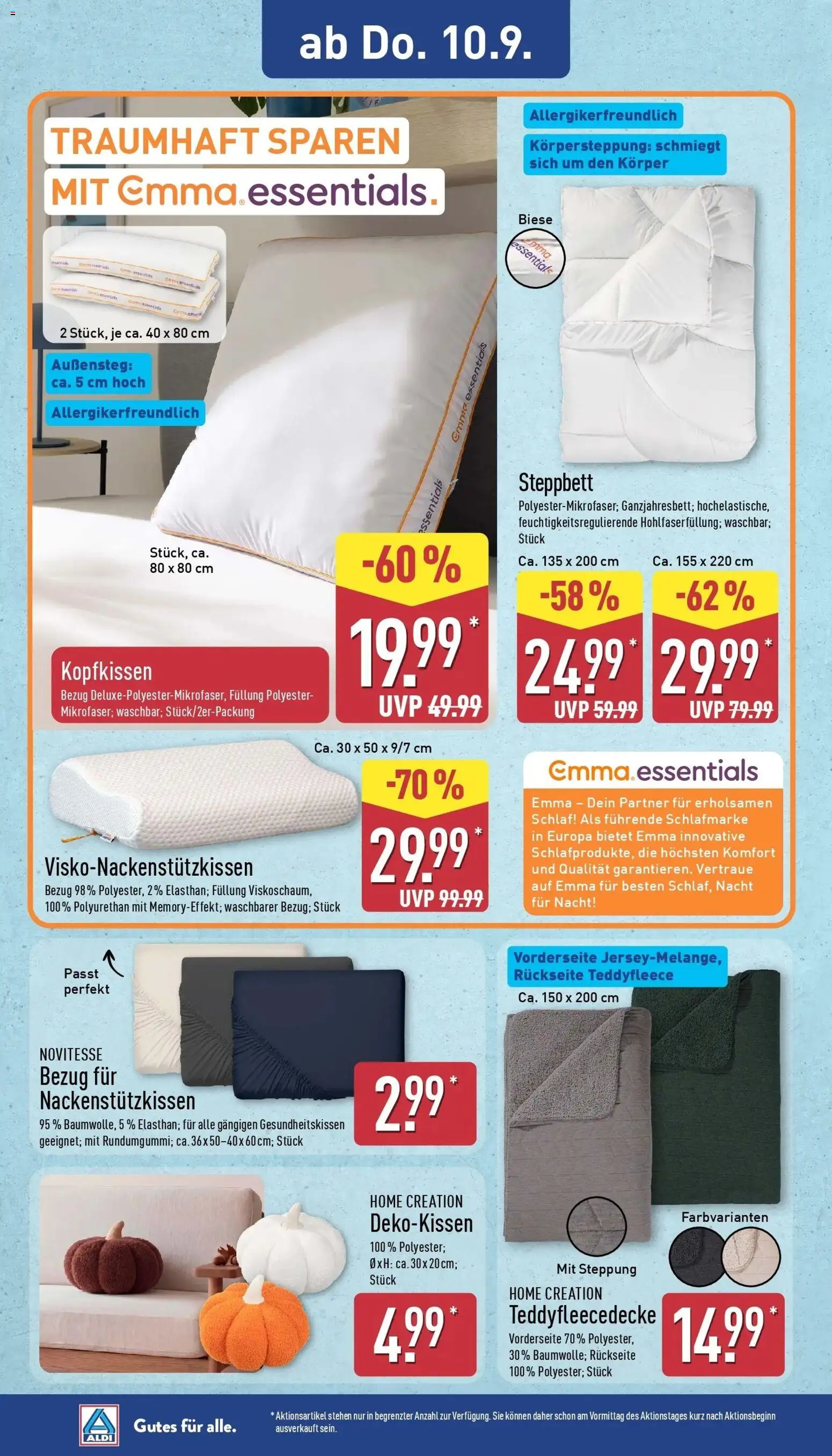 Vorschau von dem Prospekt des Geschäftes Aldi, gültig ab dem 07.09.2026 - Kopfkissen, Home creation