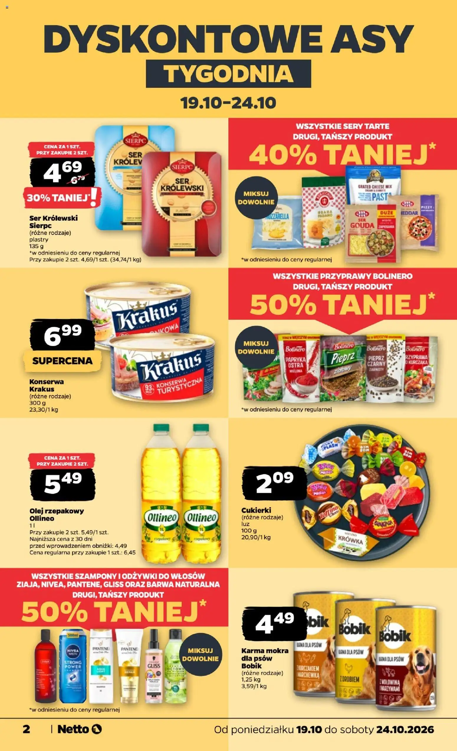 Pogląd gazetki "Netto gazetka od poniedziałku" ze sklepu Netto ważnej od 19.10.2026 - Przyprawy, Marchewka, Wołowina, Cukierki, Olej rzepakowy, Krowka, Ser królewski sierpc, Karma mokra