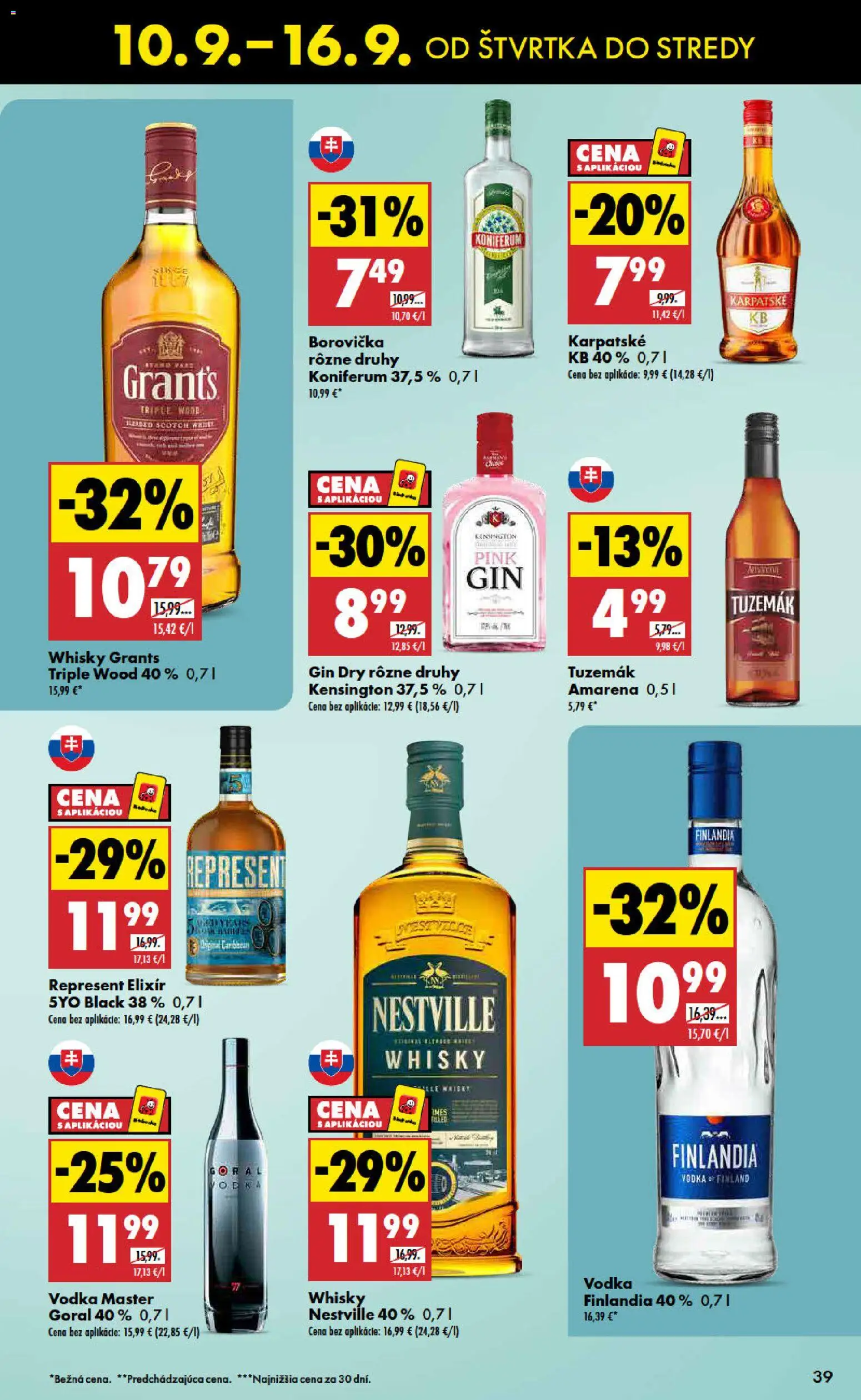 Náhľad Biedronka letáku platného od 10.09.2026 - Vodka, Borovička, Gin, Whisky, Finlandia, Koniferum, Grant's Whisky