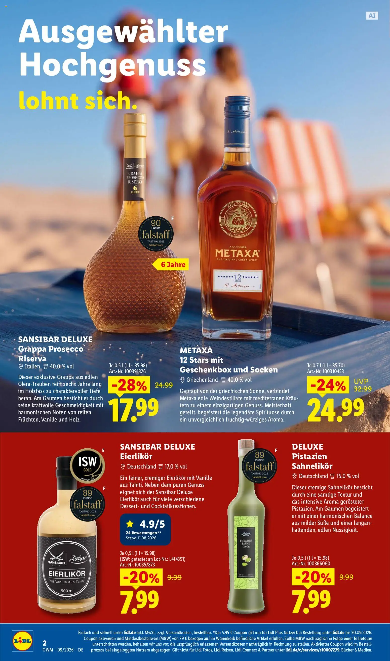 Vorschau von dem Prospekt des Geschäftes Lidl, gültig ab dem 01.09.2026 - Pistazien, Prosecco, Socken, Metaxa, Vanille, Likör