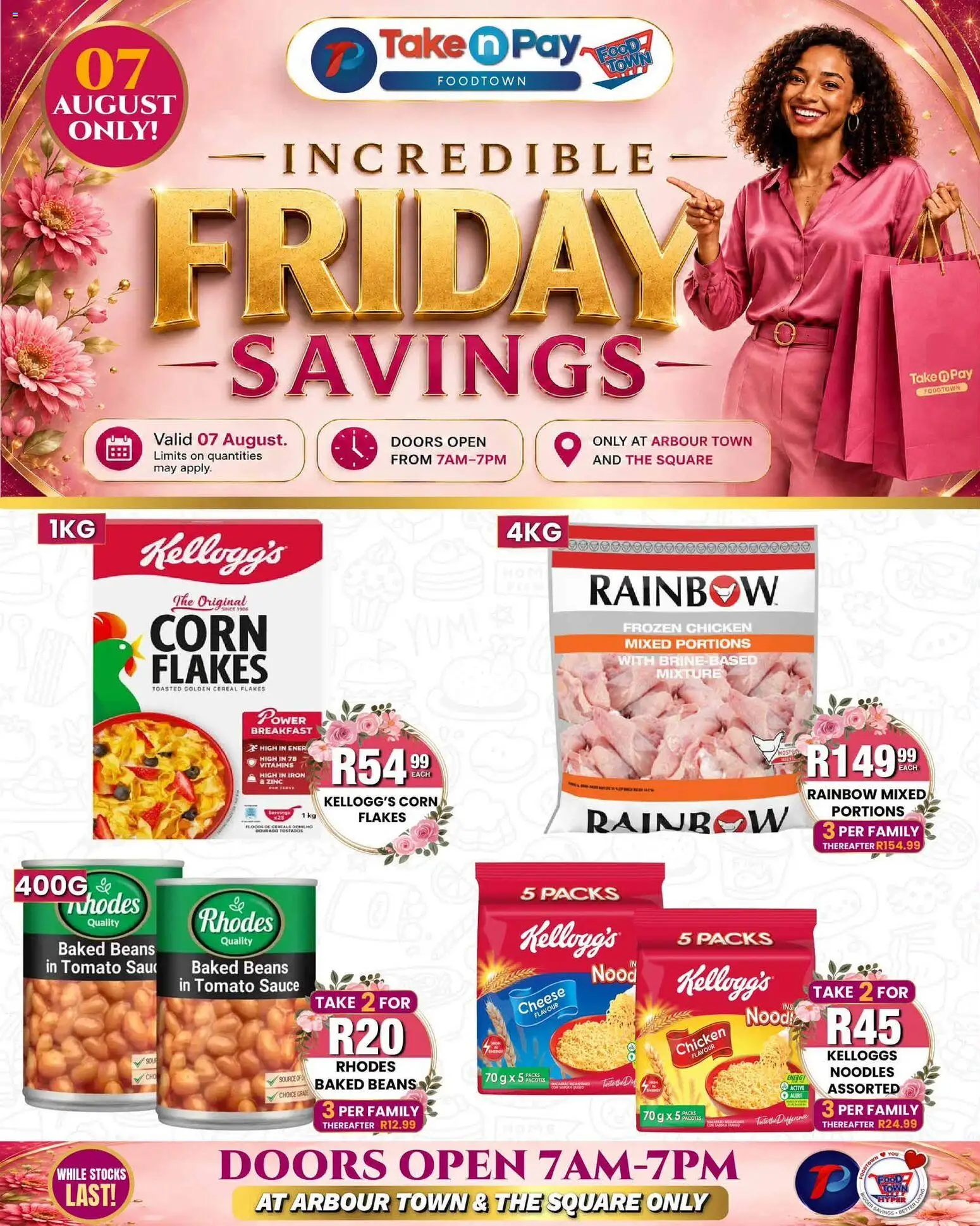 Preview of Take n Pay flyer valid from 07/08/2026 - Breakfast, Iron, Cheese, Vitamins, Tomato sauce, Baked beans, Sauce, Frozen chicken