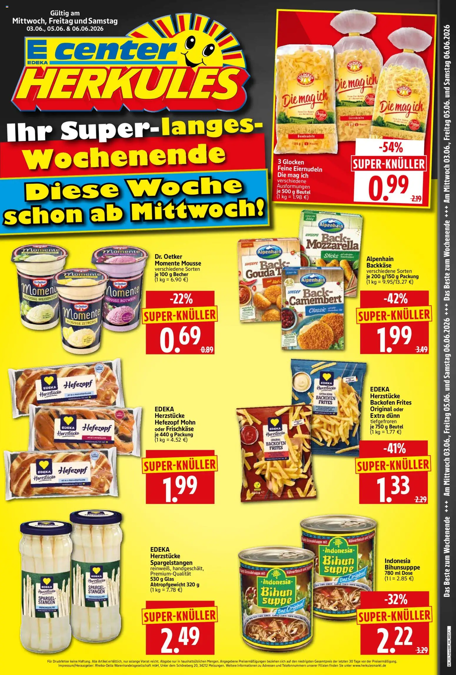 Vorschau von dem Prospekt des Geschäftes HERKULES, gültig ab dem 03.06.2026 - Mozzarella, Spargel, Backofen, Camembert, Zitrone, Weißwein, Rotwein, Frischkase