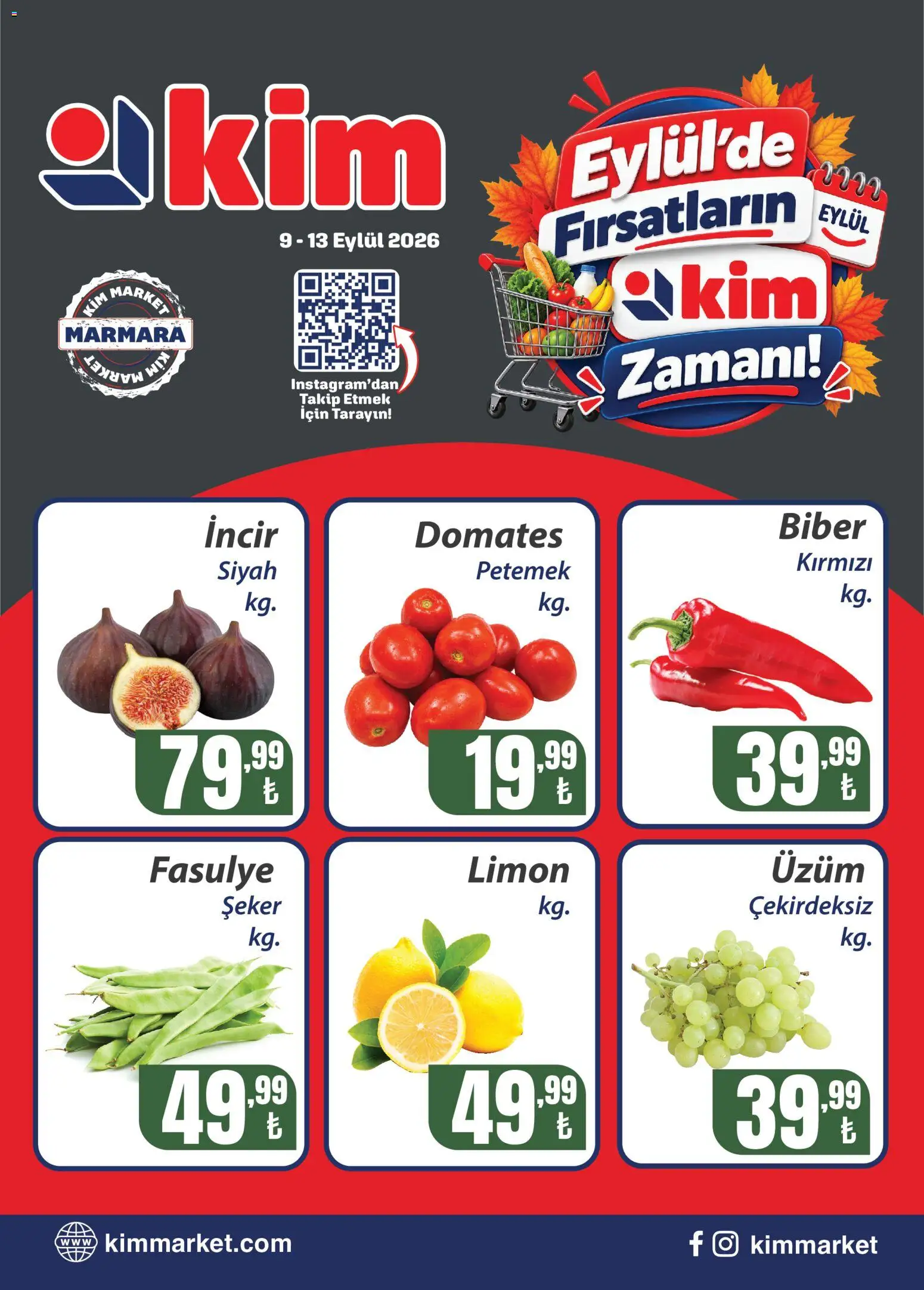 Kim Market Kim Market Katalog - Sebze ve meyve - Marmara 09.09.2026 - Broşürünün önizlemesi - Şeker, Limon, Domates, Fasulye, Üzüm, Biber