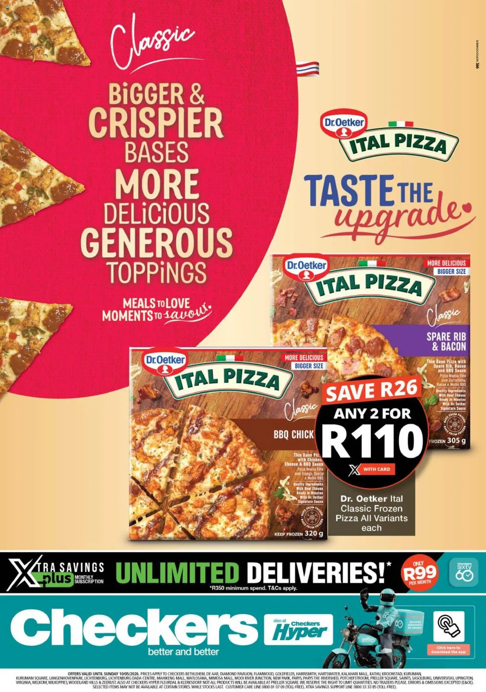 Preview of Checkers flyer valid from 20/04/2026 - Pizza, Chicken, Cheese, Ingredients, Bacon, Sauce, Frozen pizza