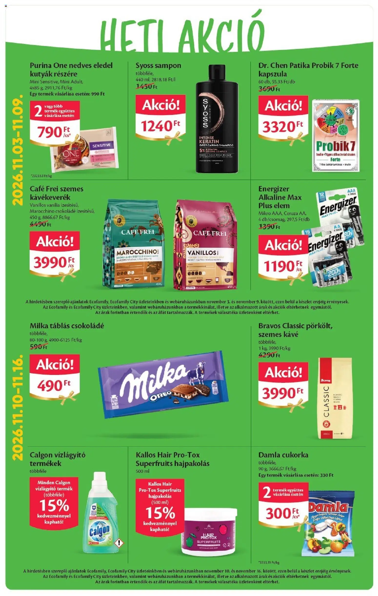 Ecofamily - Ecofamily City akciós újság megtekintése, amely érvényes 2026.11.05.-től - Cafe Frei, Kávé, Csokoládé, Milka, Sampon, Kallos, Purina, Kapszula