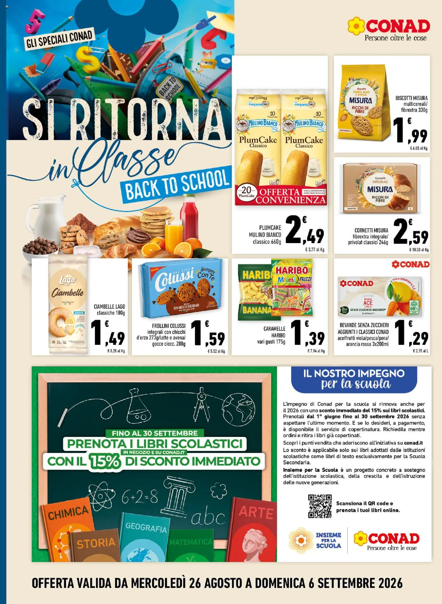 Anteprima dell'opuscolo Conad volantino Margherita Sicilia dal negozio Conad valido da 26/08/2026 - Biscotti, Ciambelle, Libri, Plumcake, Caramelle, Arancia, Tè, Bevande