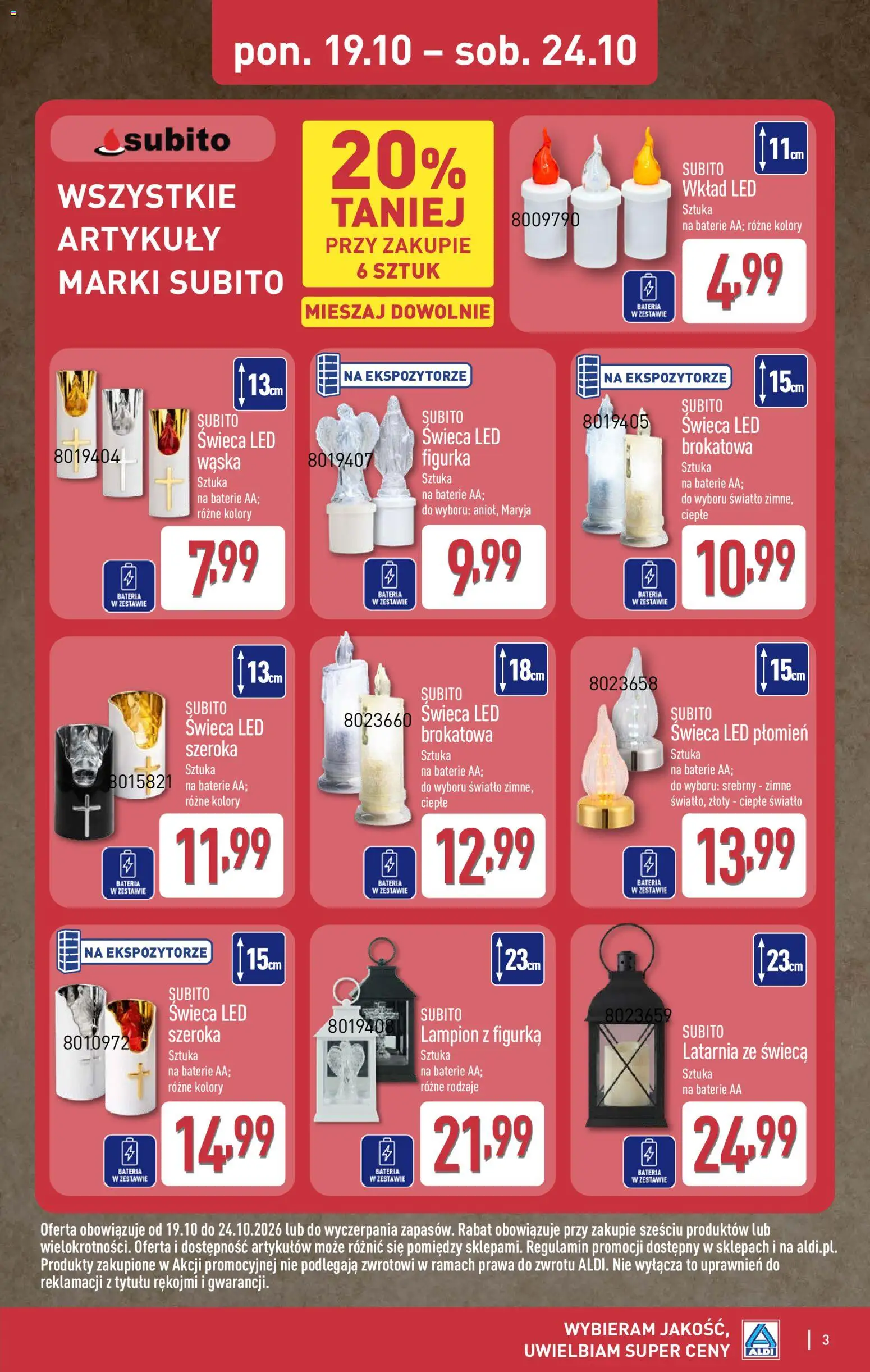 Pogląd gazetki "Aldi gazetka - Artykuły przemysłowe i tekstylia" ze sklepu Aldi ważnej od 21.10.2026 - Świeca, Bateria, Baterie AA, Lampion, Baterie