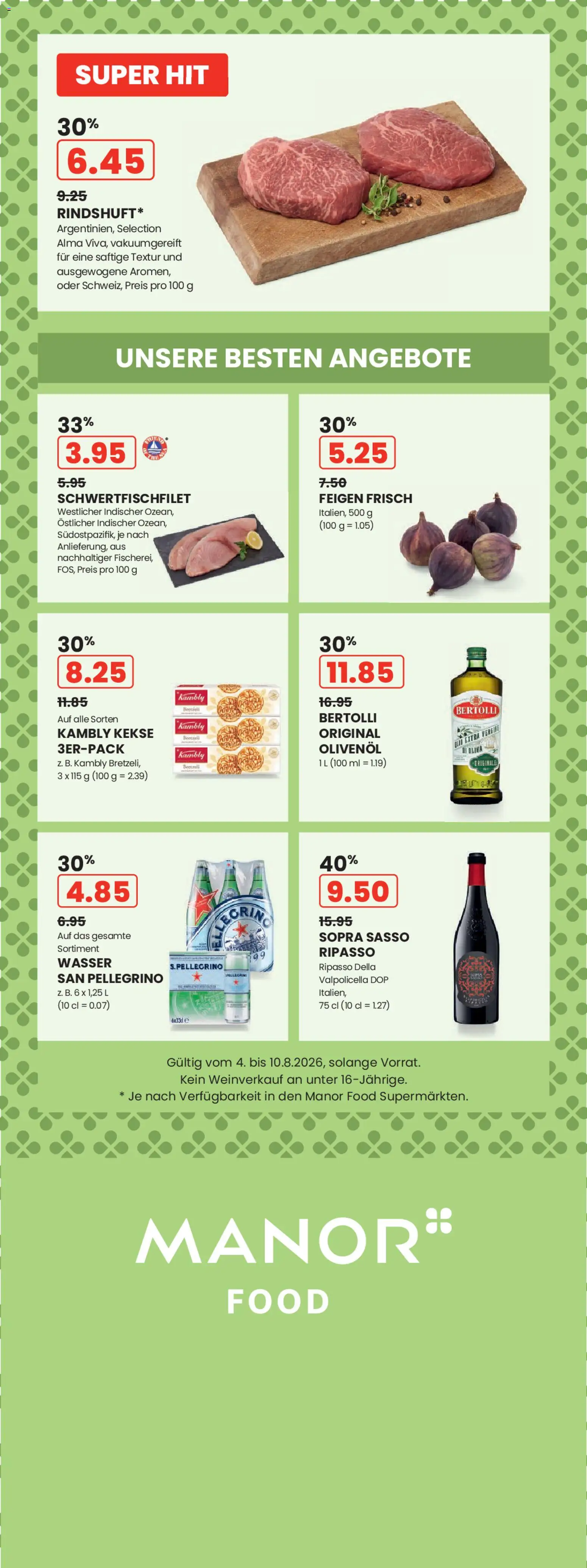 Vorschau des Merkblatts Manor aktionen vom Shop Manor gültig von 04.08.2026 bis 10.08.2026 - Wasser, Kekse