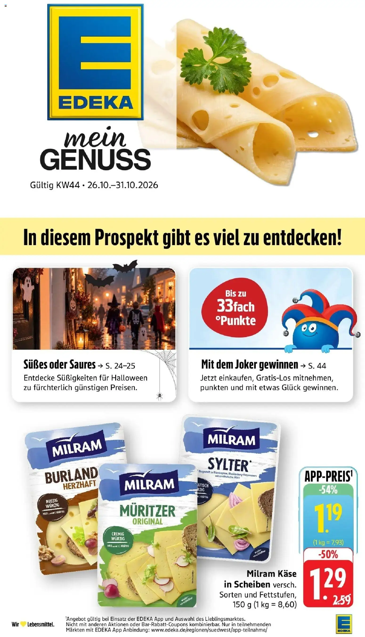 Vorschau von dem Prospekt des Geschäftes Edeka, gültig ab dem 26.10.2026 - Süßigkeiten, Käse, Milch, Milram