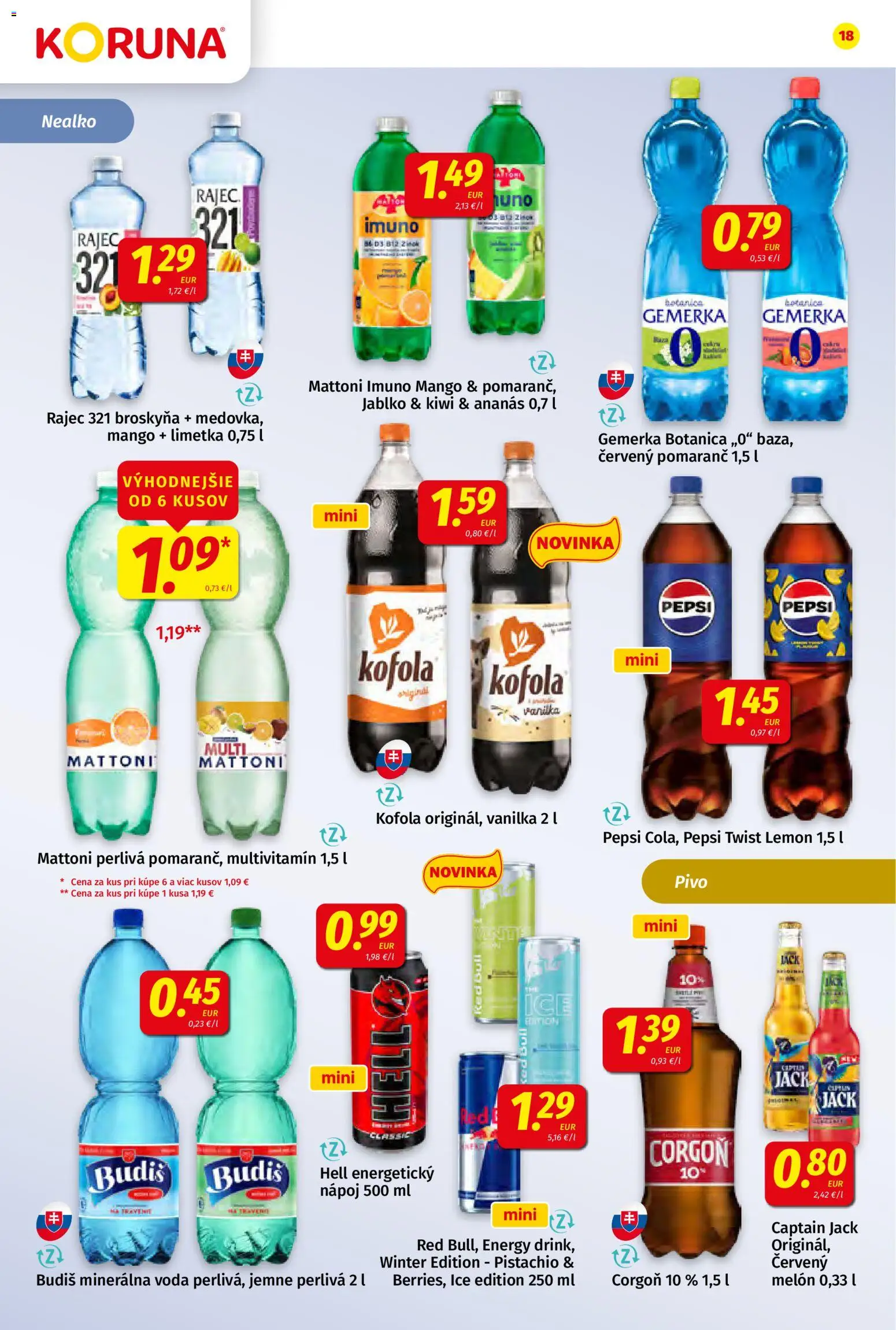 Náhľad Koruna letáku platného od 09.10.2026 - Mango, Rajec, Pepsi, Budiš, Multivitamín, Mattoni, Corgoň, Melón