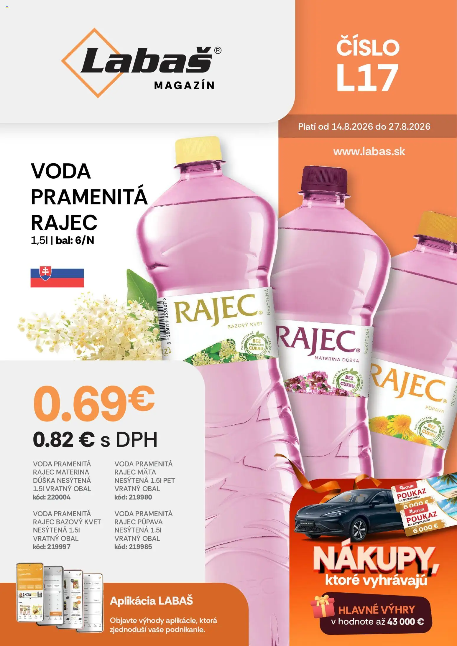 Náhľad Labaš letáku platného od 14.08.2026 - Rajec, Voda, Pramenitá voda