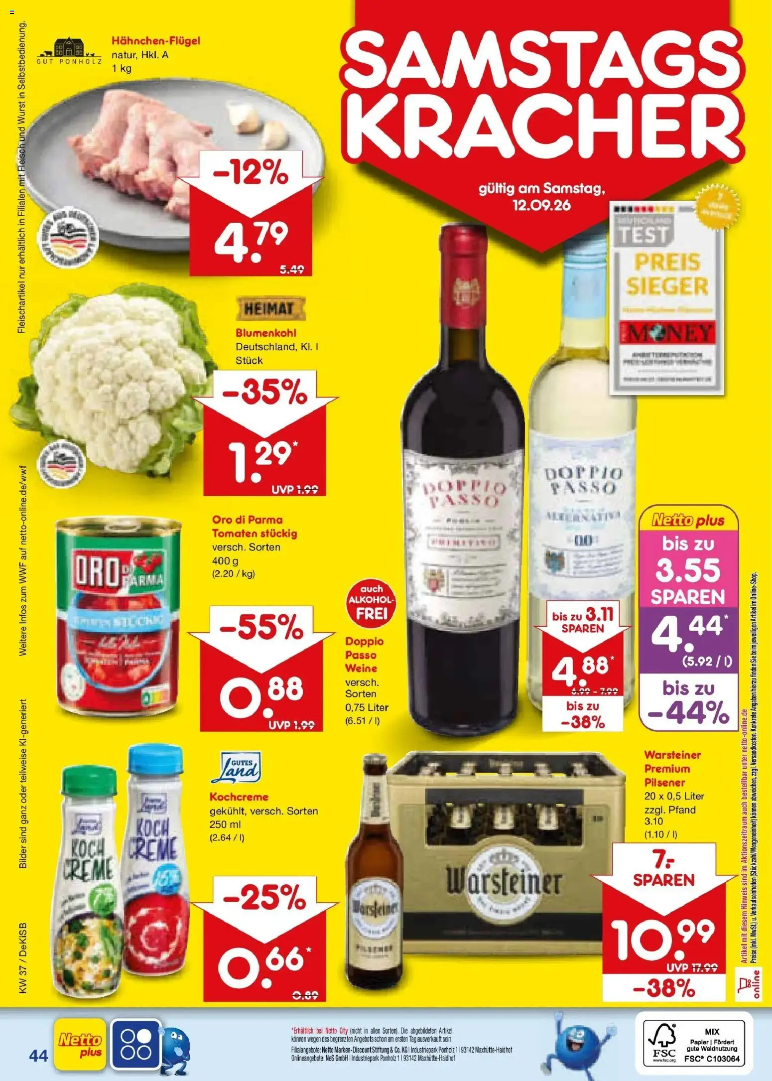 Vorschau von dem Prospekt des Geschäftes Netto Marken-Discount, gültig ab dem 07.09.2026 - Bilder, Wurst, Alkohol, Fleisch, Tomaten, Creme, Doppio Passo, Oro di parma