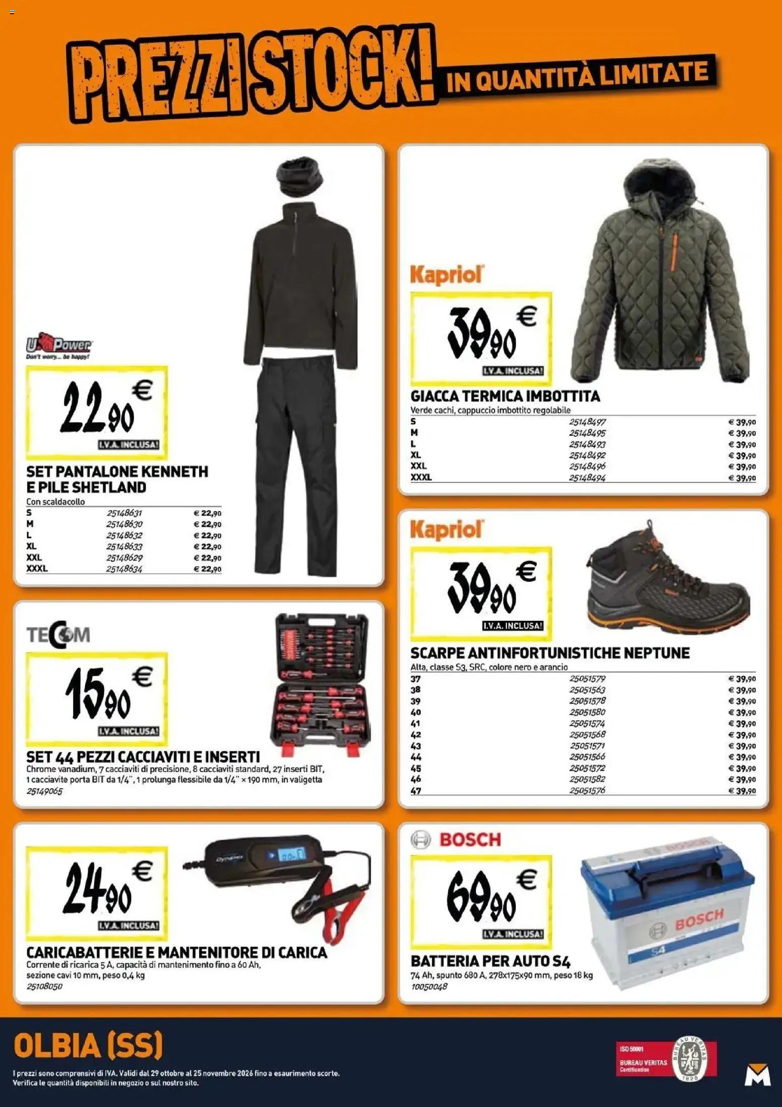 Anteprima dell'opuscolo TECNOMAT catalogo Olbia dal negozio TECNOMAT valido da 29/10/2026 - Scarpe, Caricabatterie, Pile, Cappuccio, Cacciavite, Valigetta, Batteria per auto, Inserti