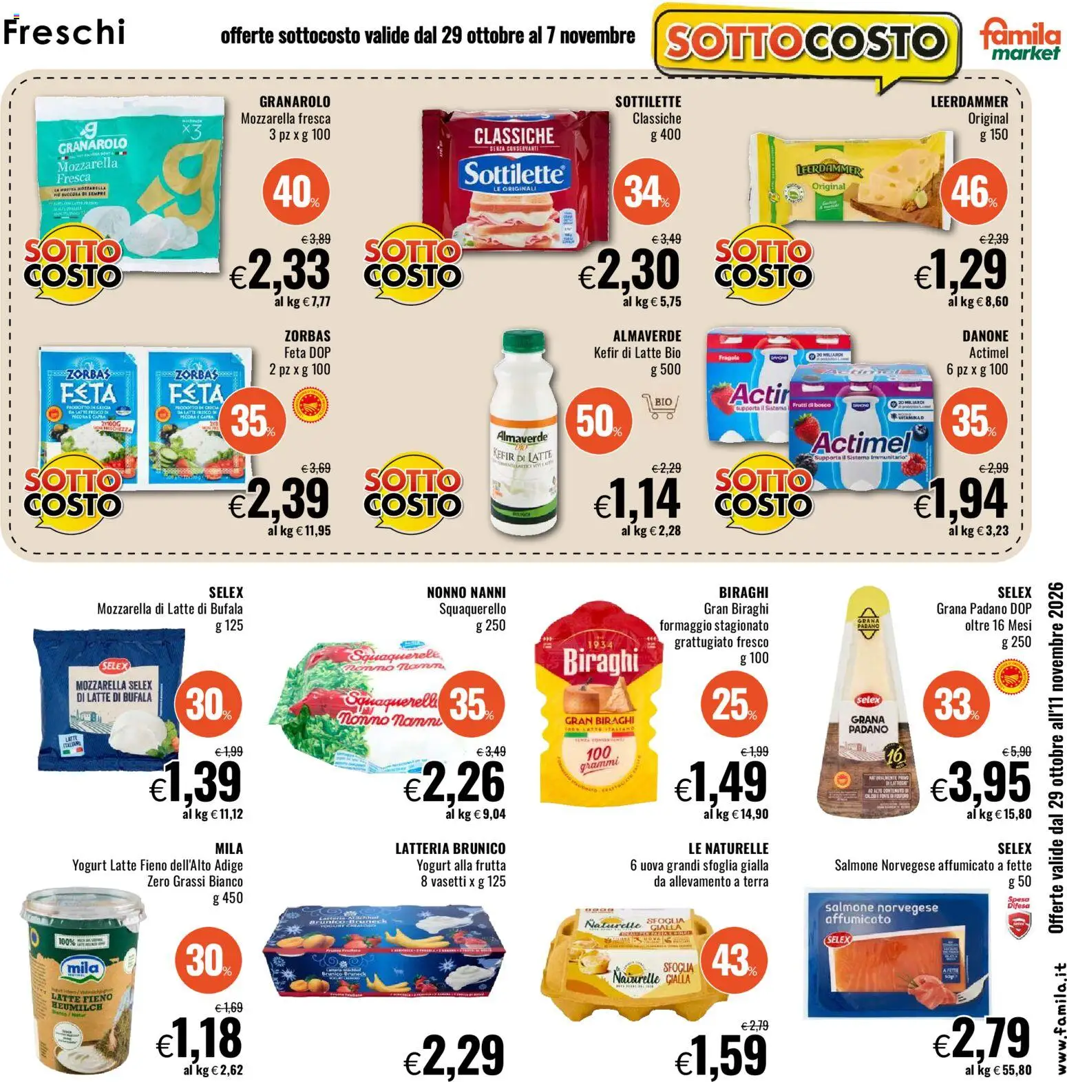Anteprima dell'opuscolo Famila volantino Market dal negozio Famila valido da 29/10/2026 - Terra, Frutta, Formaggio, Yogurt, Salmone, Feta, Uova, Frutti di bosco
