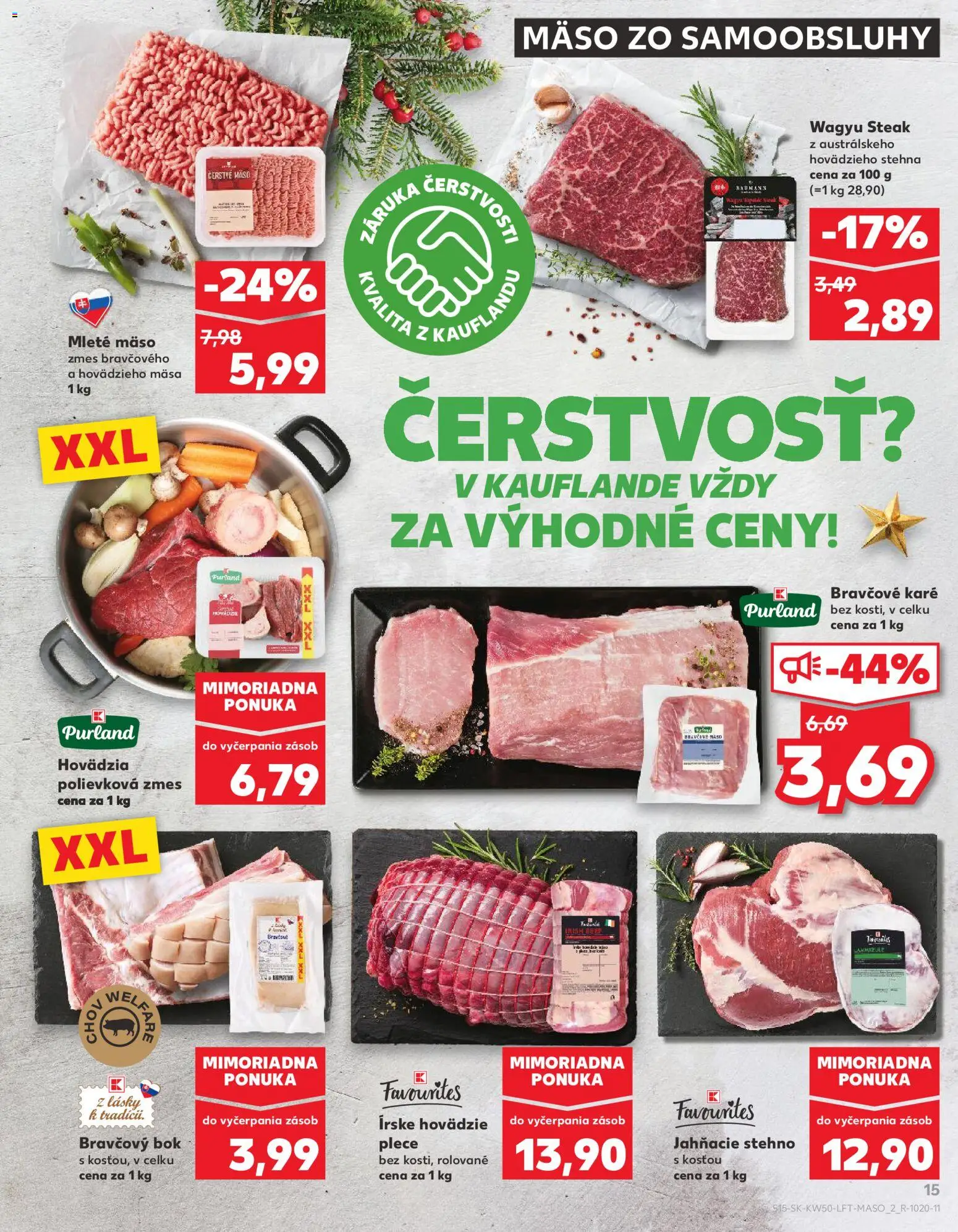 Náhľad Kaufland letáku platného od 11.12.2025 - Mäso, Steak, Bravčové karé, Mleté mäso, Bravčový bok