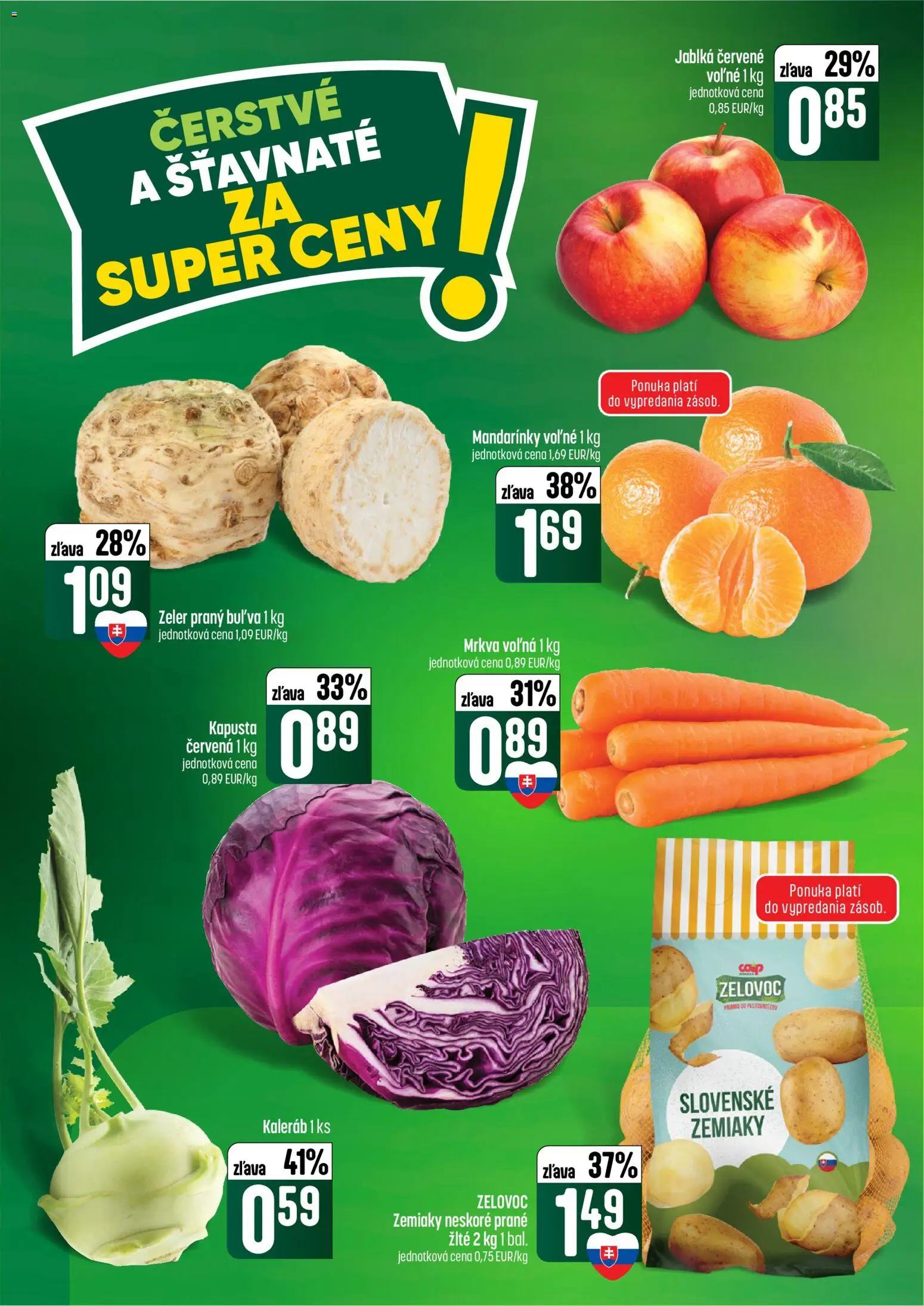 Náhľad COOP Jednota letáku platného od 08.10.2026 - Zeler, Mrkva, Kapusta, Zemiaky, Jablká, Kaleráb, Mandarinky