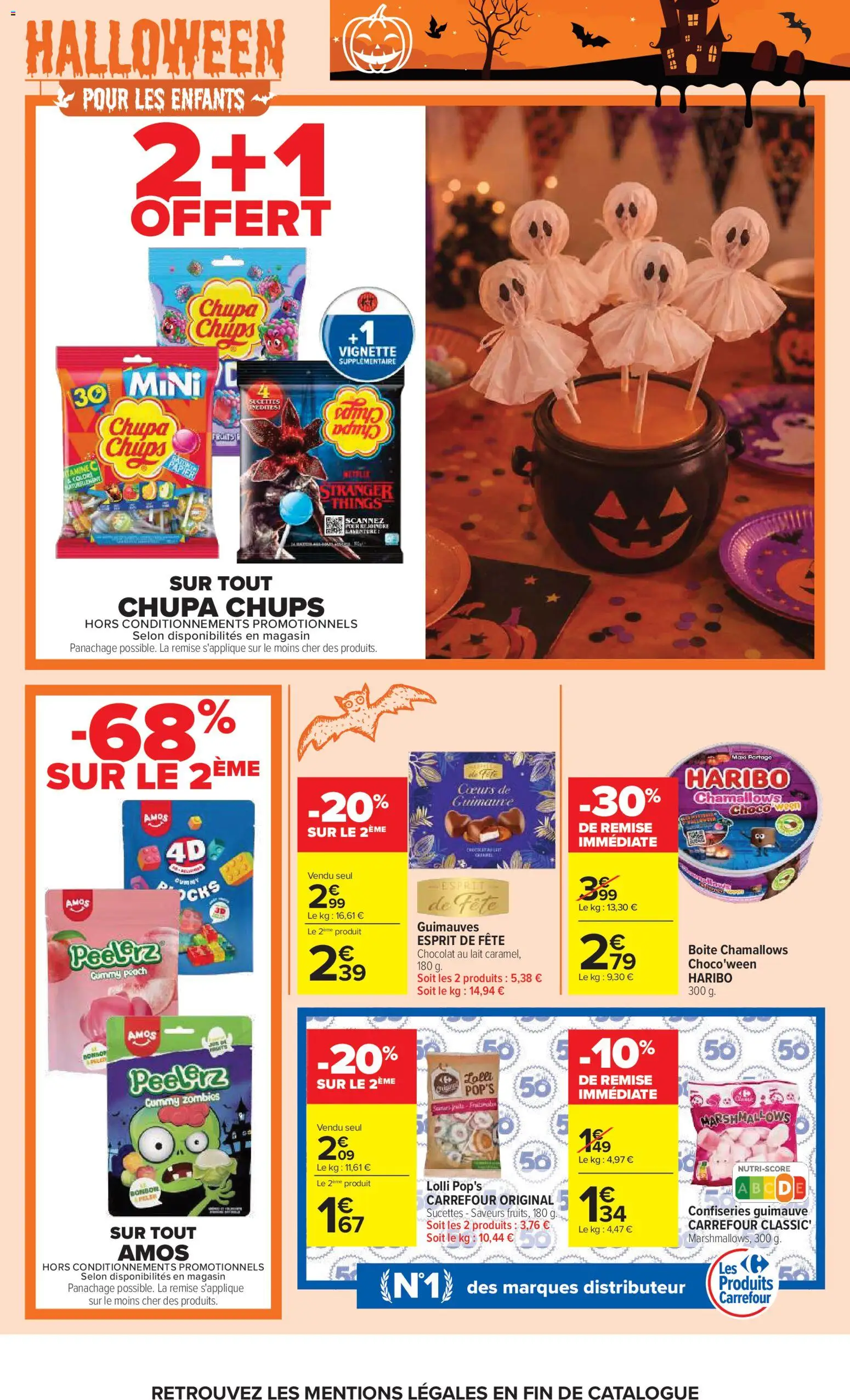 Prévisualisation de Carrefour catalogue du magasin Carrefour formulaire valide 20/10/2026 - Chocolat, Lait, Chips, Guimauves, Confiseries, Sucettes, Chupa Chups, Chocolat au lait
