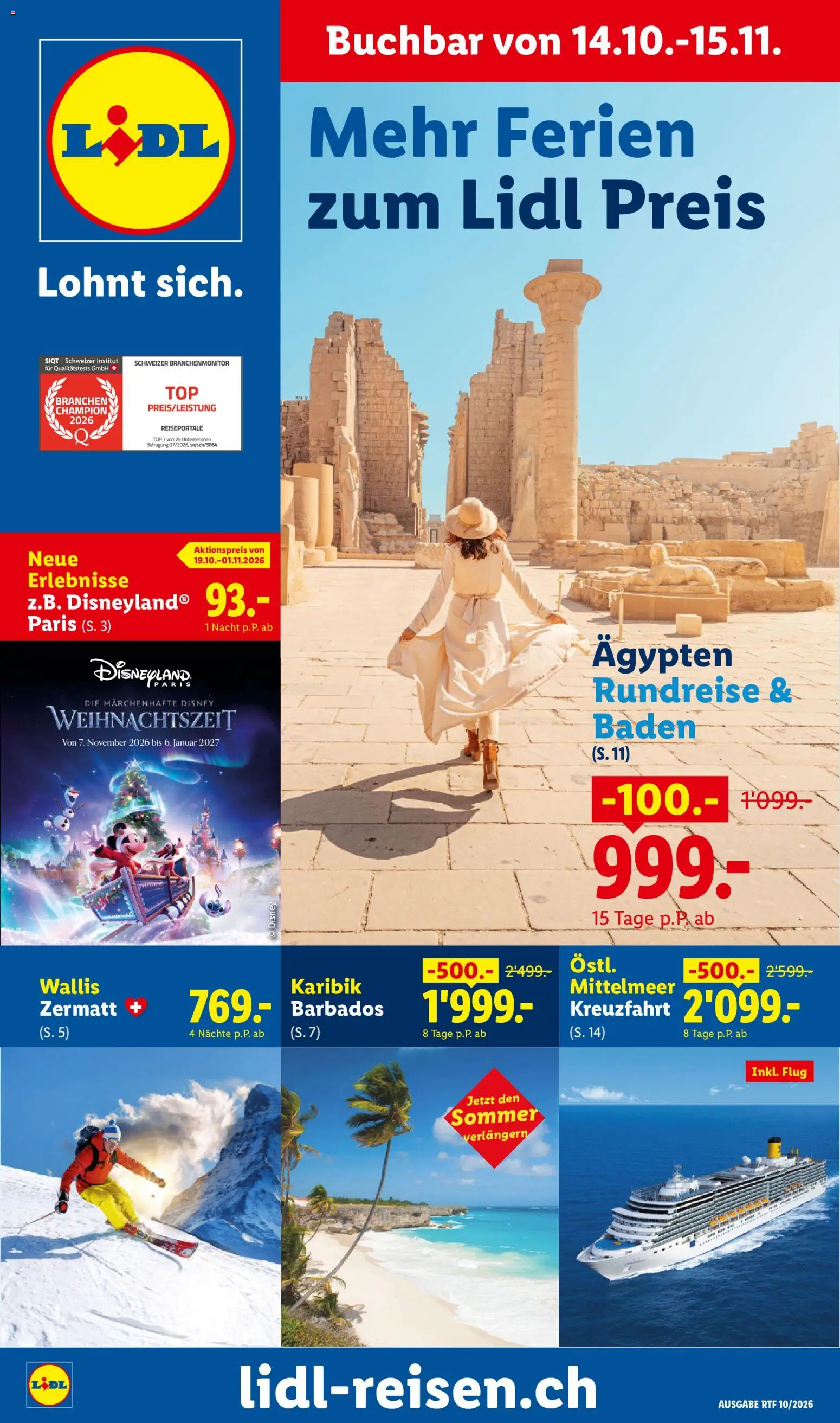 Vorschau des Merkblatts Lidl aktionen Oktober/November Reise-Highlights vom Shop Lidl gültig von 14.10.2026 bis 15.11.2026 - Ski, Top