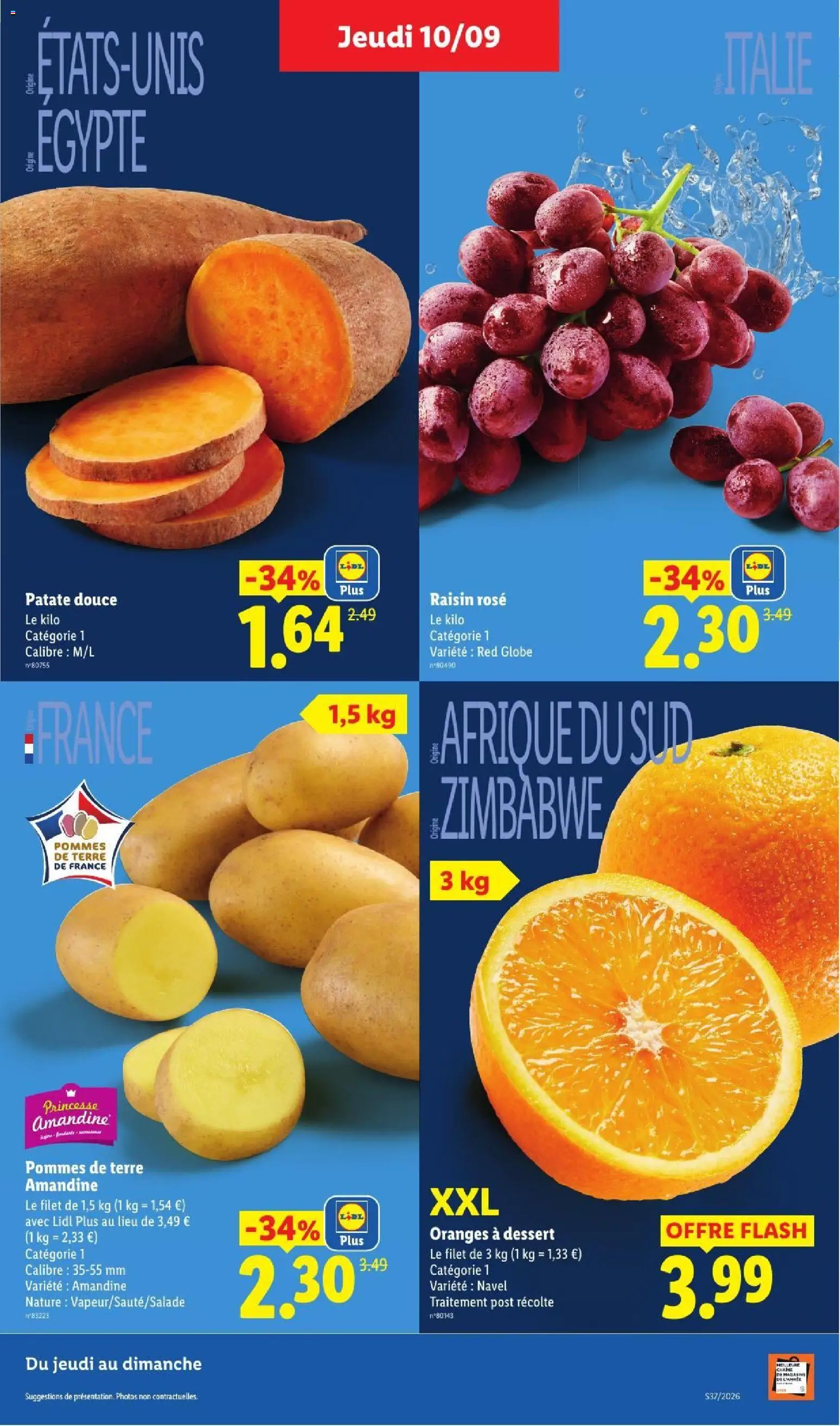 Prévisualisation de LIDL catalogue du magasin LIDL formulaire valide 10/09/2026 - Oranges, Dessert, Patate douce, Pommes de terre, Raisin, Pommes