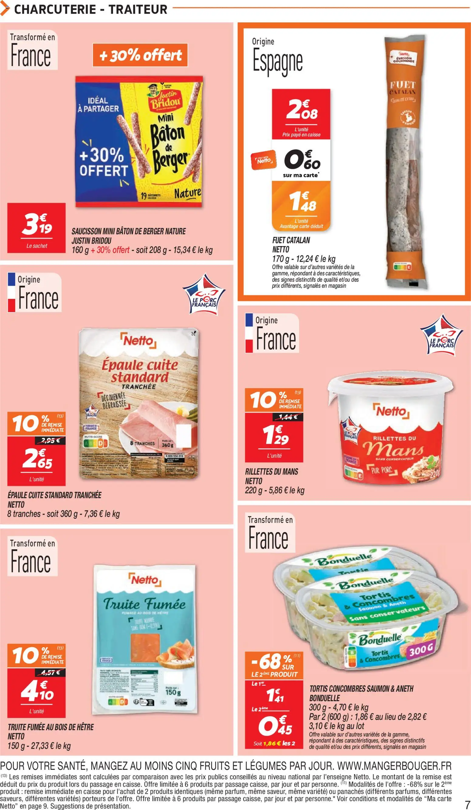 Prévisualisation de Netto 80% sur tous sun du magasin Netto formulaire valide 15/09/2026 - Fruits, Charcuterie, Saucisson, Saumon, Concombres, Aneth, Truite fumée, Bâton de berger