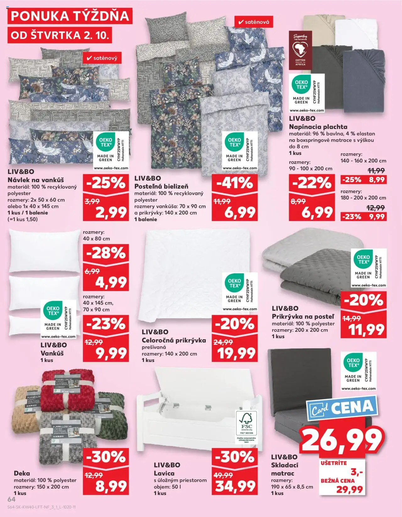 Náhľad Kaufland letáku platného od 02.10.2025 - Posteľ, Matrace, Matrac, Vankúš, Lavica, Skladací matrac, Plachta, Prikrývka