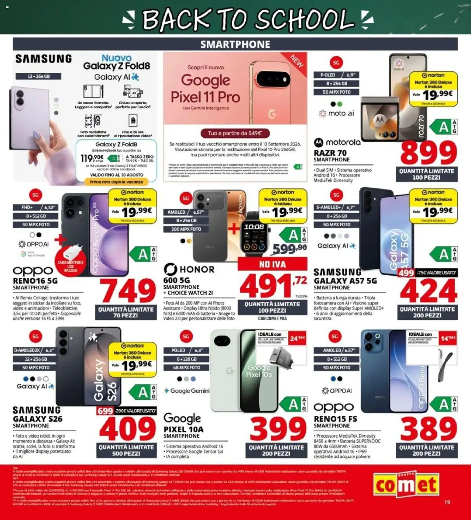 Anteprima dell'opuscolo Comet volantino Back to school dal negozio Comet valido da 20/08/2026 - Video, Samsung, Acqua, Smartphone, Samsung Galaxy, Batteria, Caricabatterie, Smartphone samsung