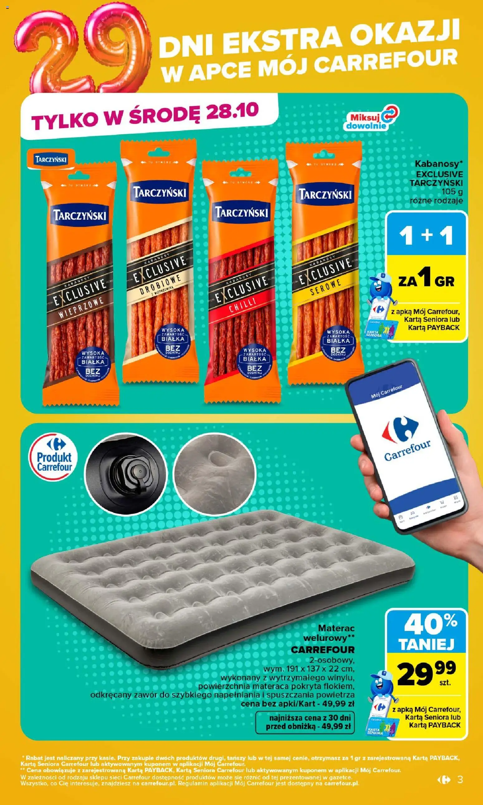 Pogląd gazetki "Carrefour gazetka - Market" ze sklepu Carrefour ważnej od 26.10.2026 - Materac, Karta, Wieprzowina, Kabanosy, Kabanosy drobiowe