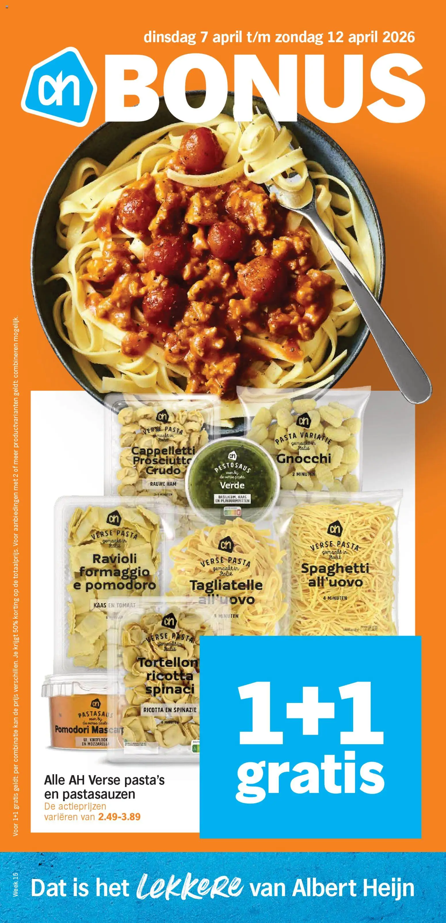 Voorbeeld van Albert Heijn folder week 15 van winkel Albert Heijn geldig vanaf 07-04-2026 - Pasta, Kaas, Ricotta, Prosciutto, Pesto, Spinazie, Knoflook, Prosciutto crudo