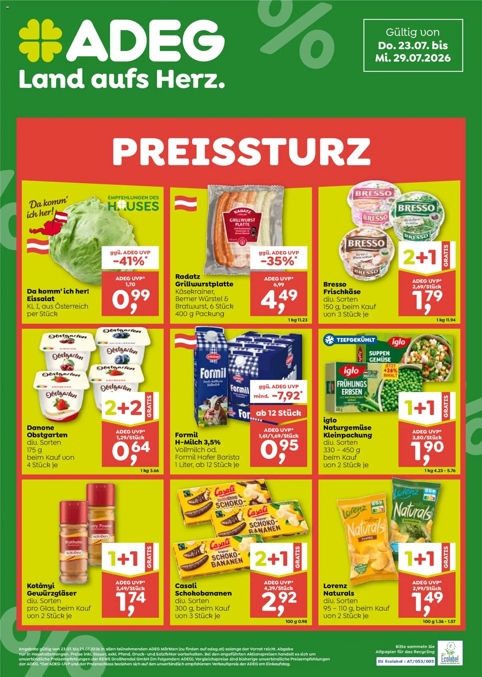 Vorschau der Angebote: ADEG ADEG Flugblatt gültig ab 23.07.2026 - Gemüse, Bananen, Erbsen, Vollmilch