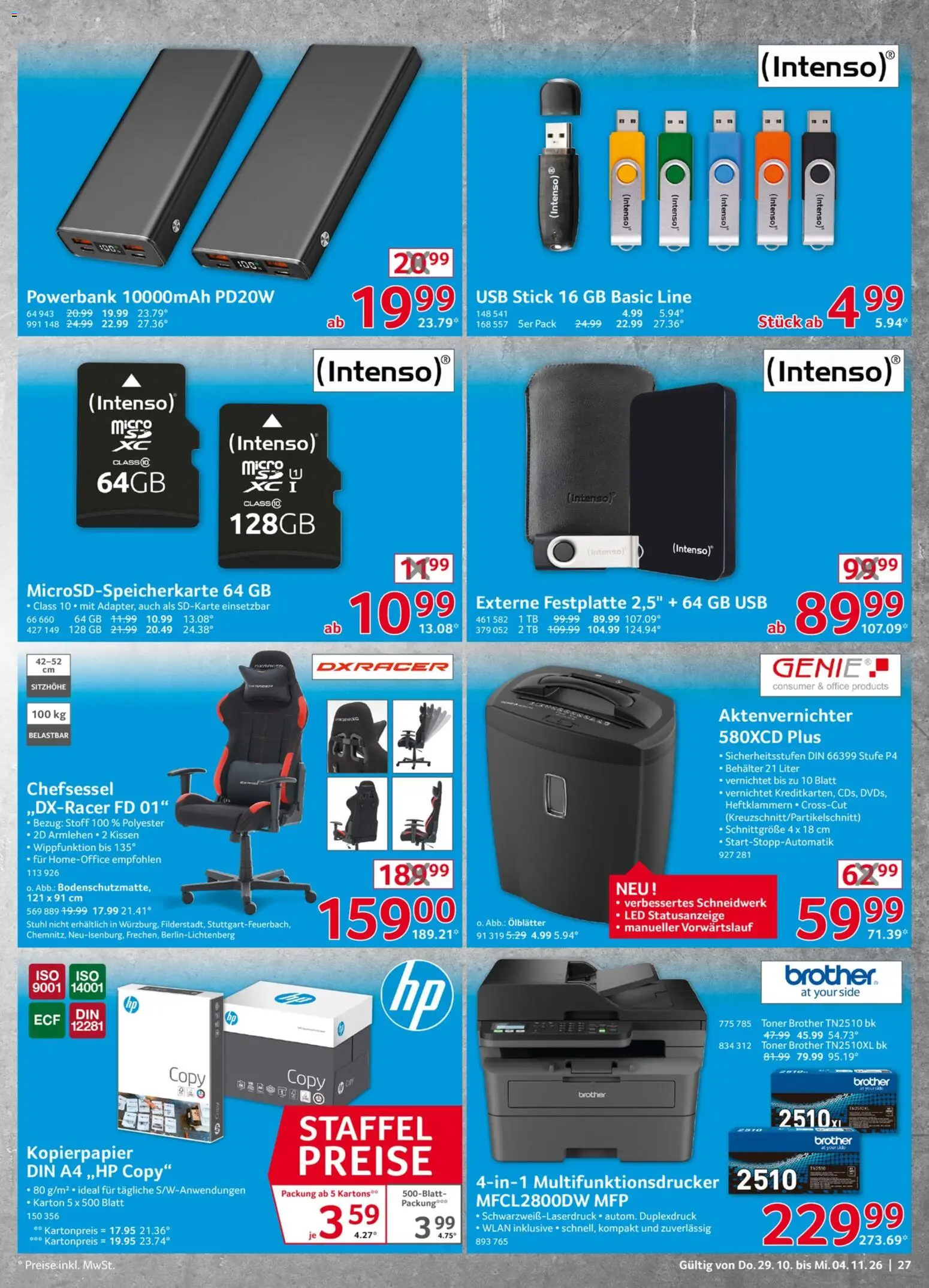 Vorschau von dem Prospekt des Geschäftes Selgros, gültig ab dem 29.10.2026 - Powerbank, Usb stick, Kissen, Stuhl, USB, Aktenvernichter, Toner, Chefsessel