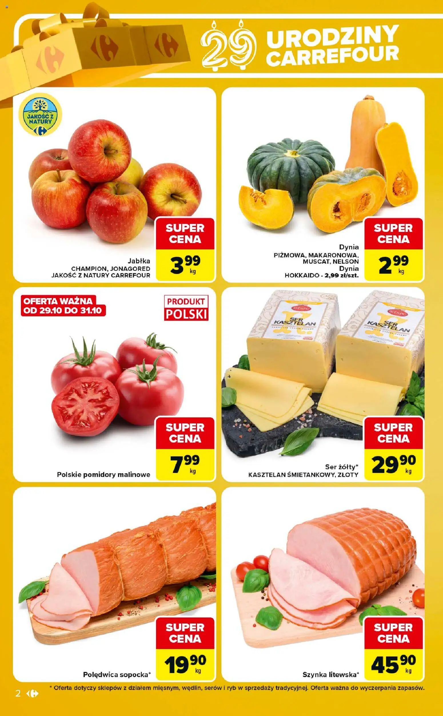 Pogląd gazetki "Carrefour gazetka - Express" ze sklepu Carrefour ważnej od 27.10.2026 - Dynia, Dynia Hokkaido, Ser, Szynka, Pomidory, Jabłka, Pomidory malinowe