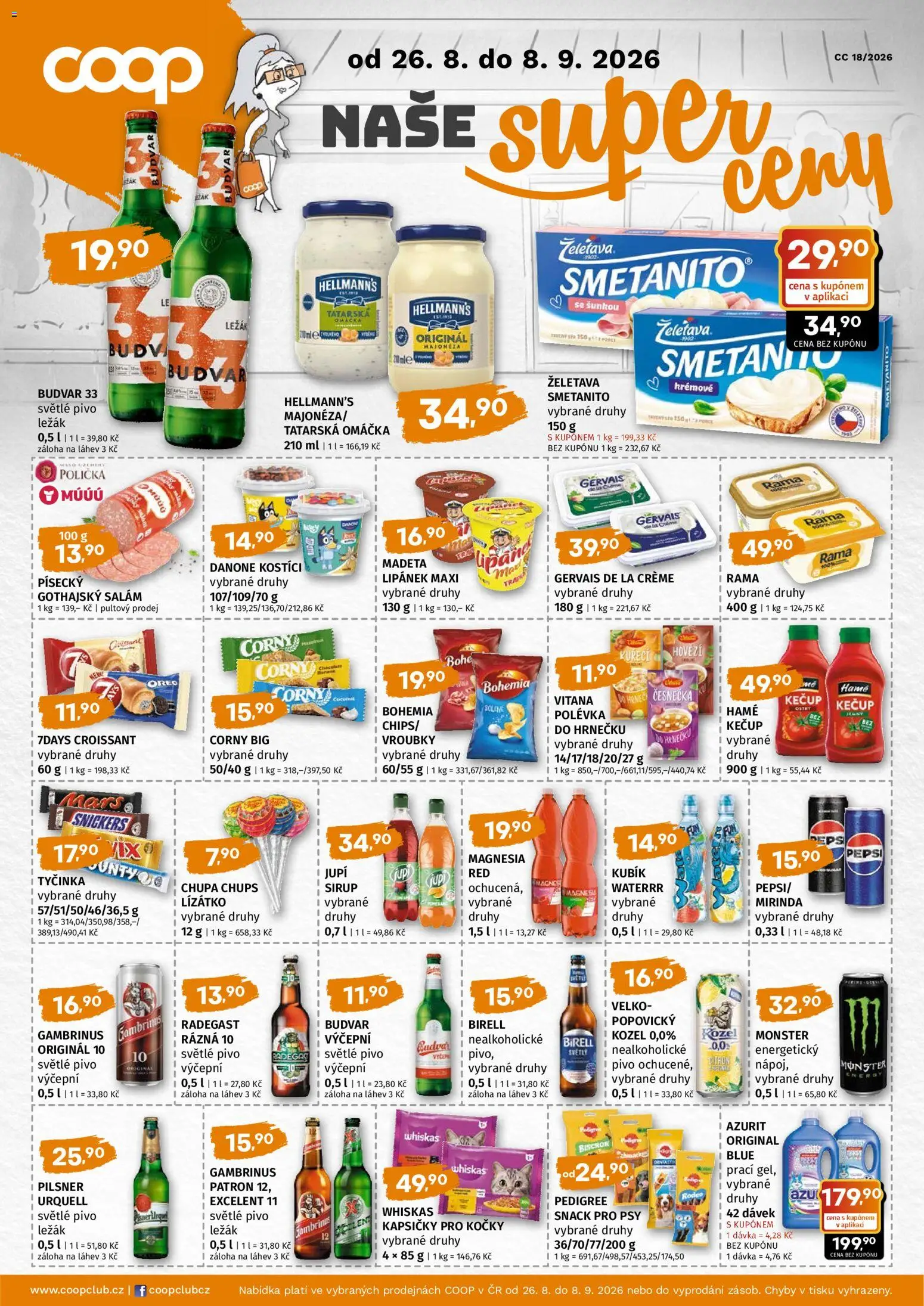Náhled nabídky: Coop Coop leták - Super cena platný od 26.08.2026 - Jupí, Radegast, Birell, Lipánek, Kečup, Gervais, Gothajský salám, Kapsičky