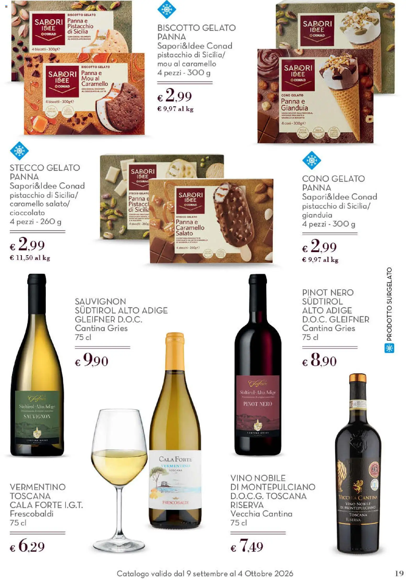 Anteprima dell'opuscolo Conad volantino Gourmet Lazio dal negozio Conad valido da 09/09/2026 - Gelato, Biscotti, Vino, Latte, Cioccolato, Pistacchio, Panna, Salsa