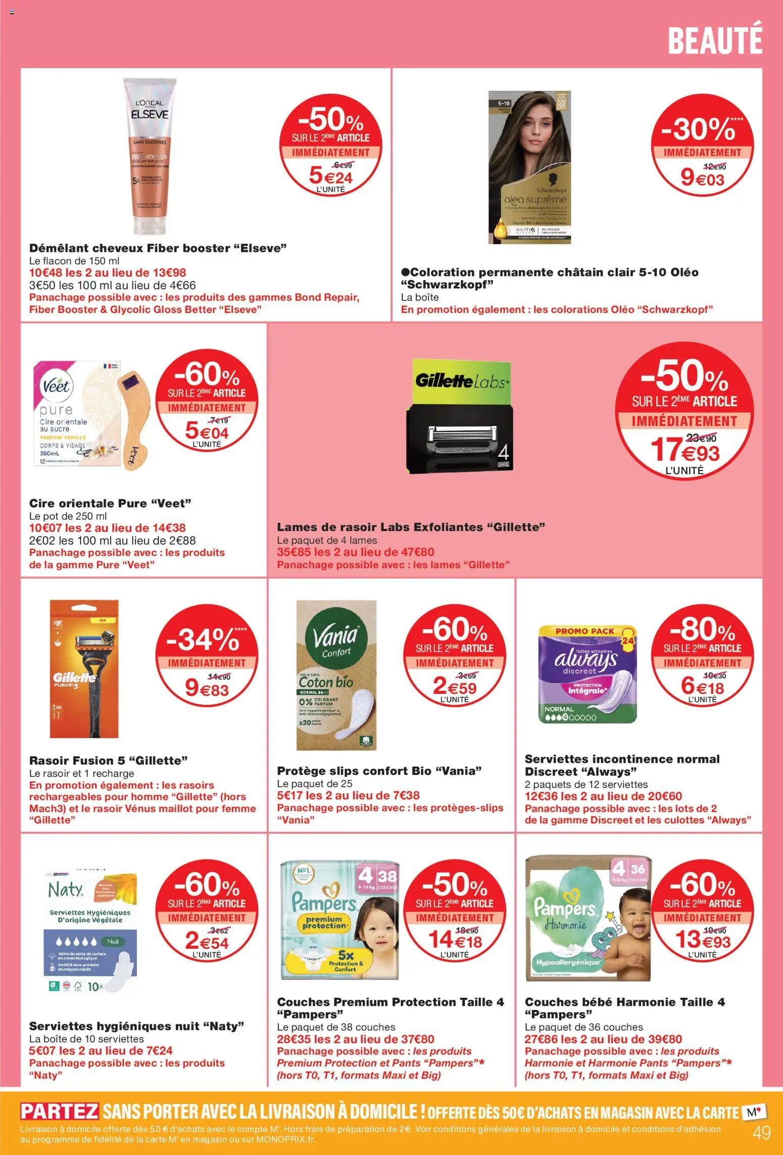 Prévisualisation de Monoprix catalogue du magasin Monoprix formulaire valide 08/09/2026 - Serviettes hygiéniques, Sucre, Vanille, Always, Coton, Schwarzkopf, Slips, Cire
