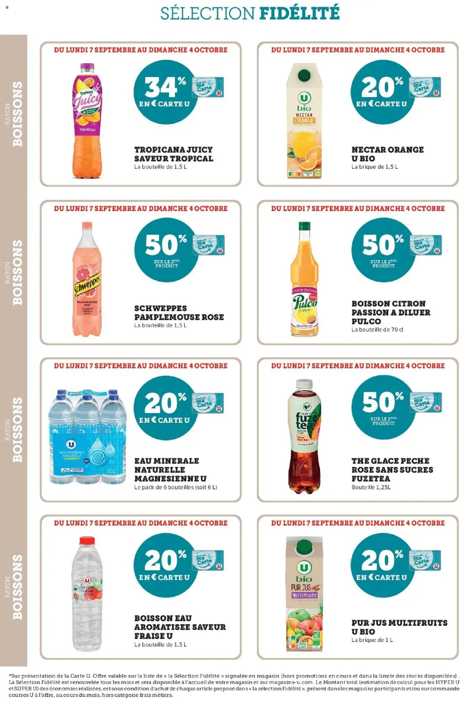 Prévisualisation de Super U - Ma sélection Carte U Septembre du magasin Super U formulaire valide 07/09/2026 - Glace, Pêche, Fraise, Thé, Citron, Bouteille, Thé glacé, Boissons