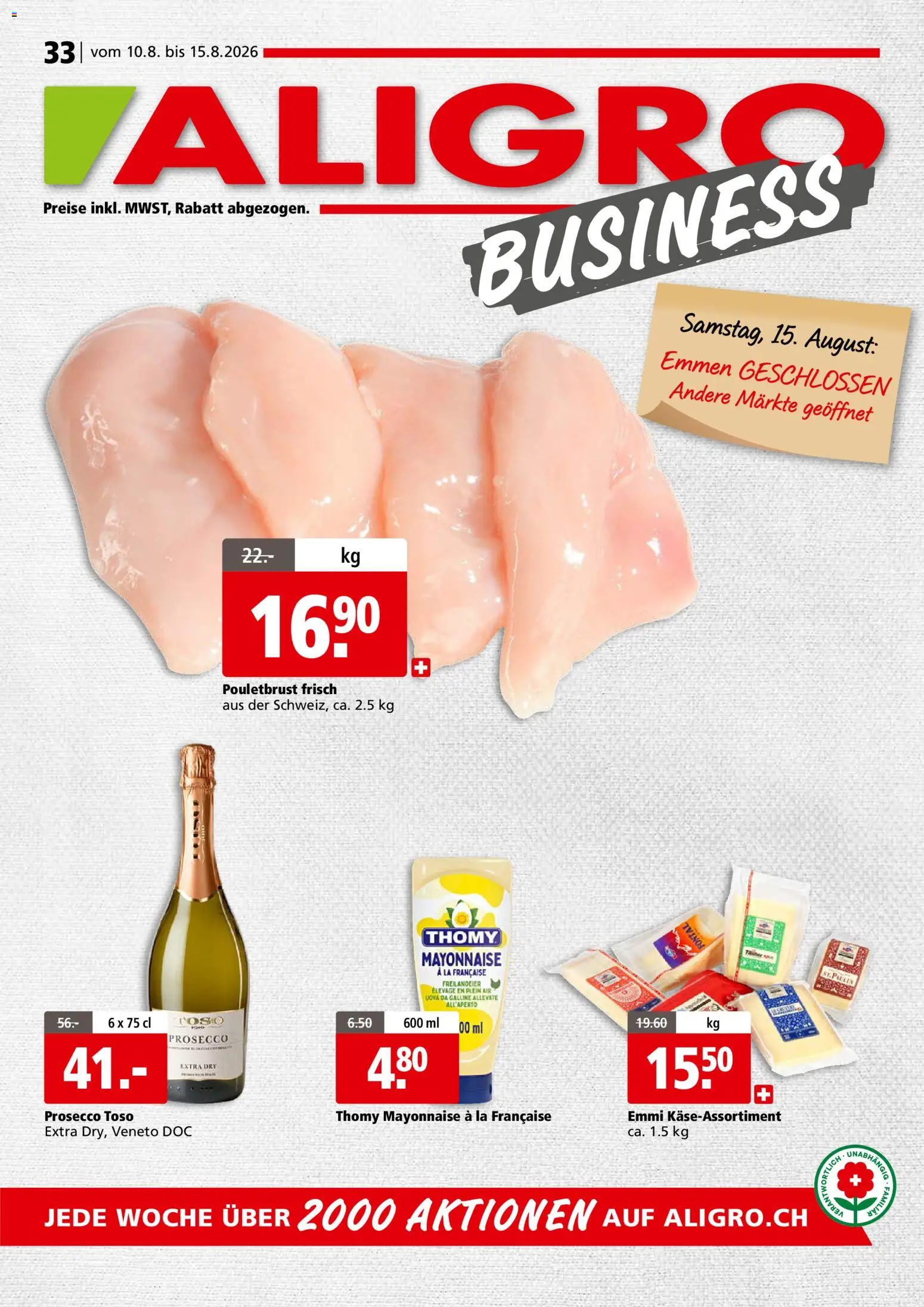 Vorschau des Merkblatts Aligro aktionen Business Schlieren, Gossau SG, Frauenfeld, Rapperswil-Jona, Sargans, Bern vom Shop Aligro gültig von 10.08.2026 bis 15.08.2026